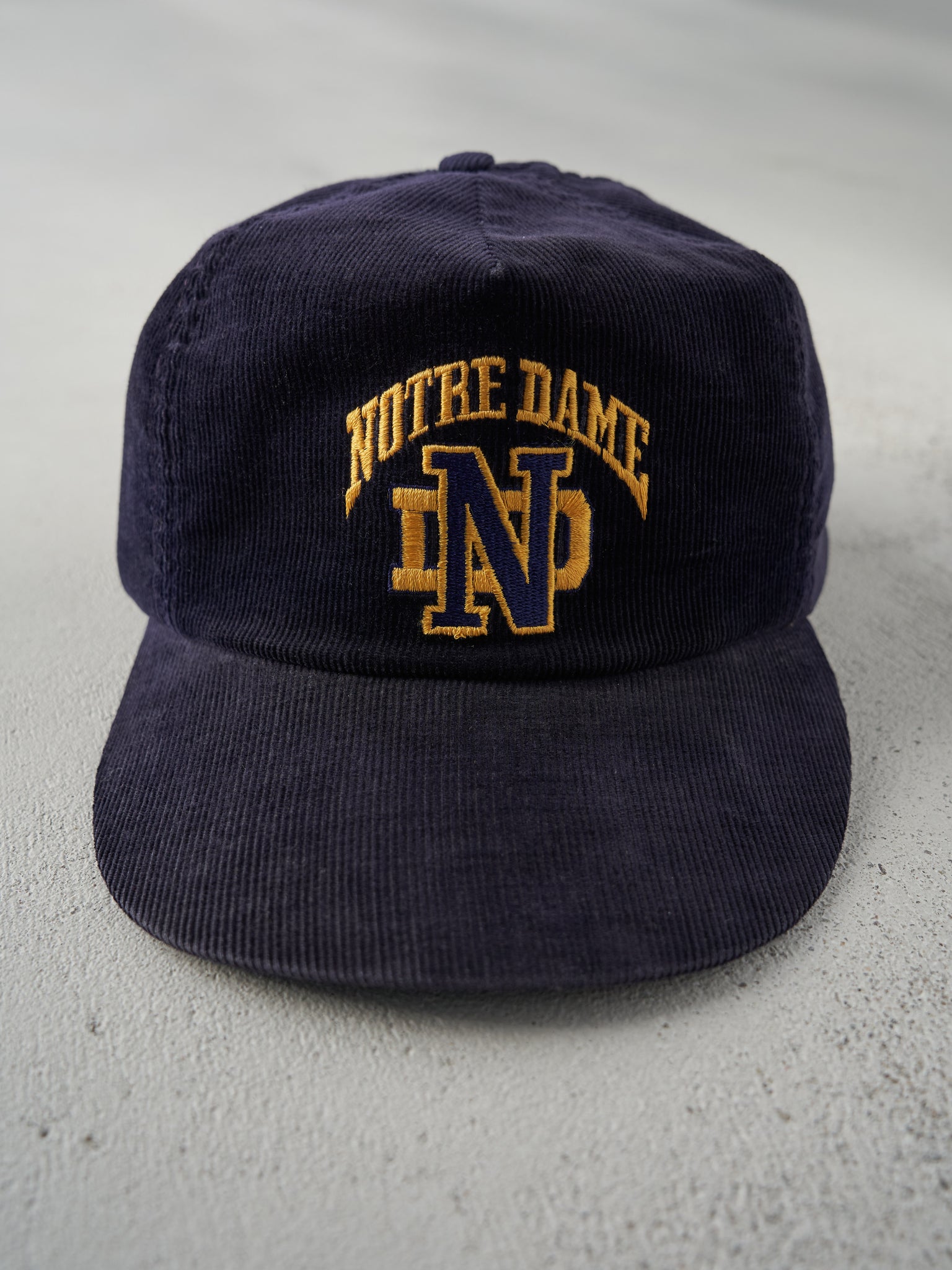 Vintage 80s Navy Notre Dame Corduroy Snapback Hat