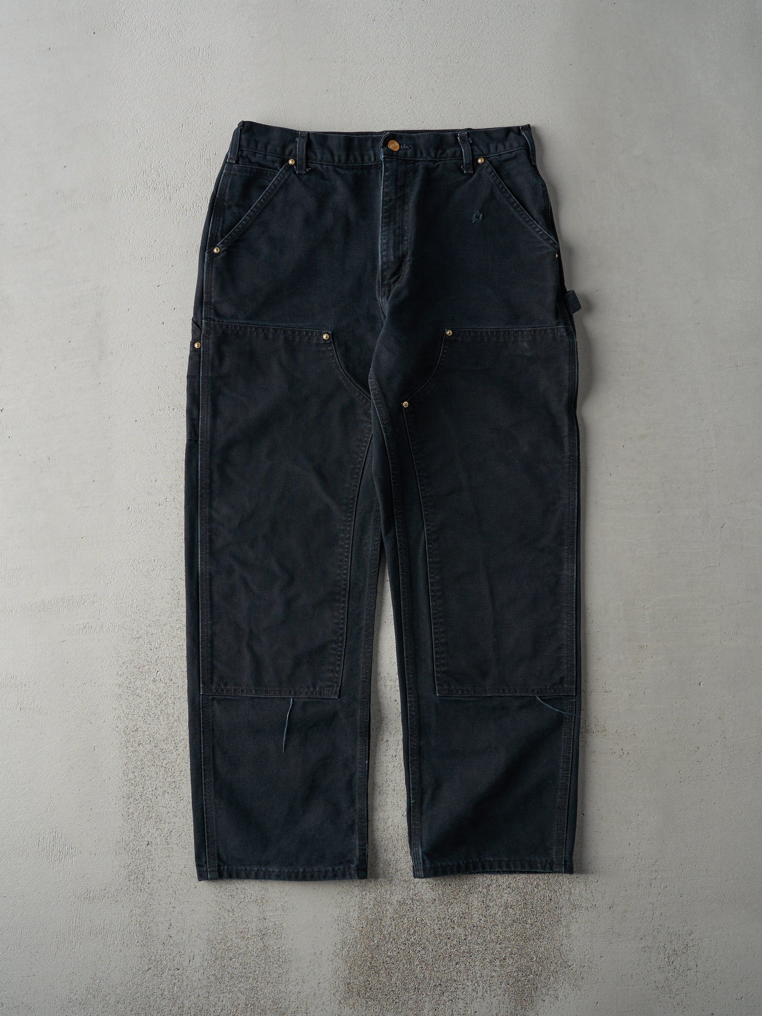 Vintage 90s Faded Black Original Fit Carhartt Double Knee Carpenter Pants (32.5x29)