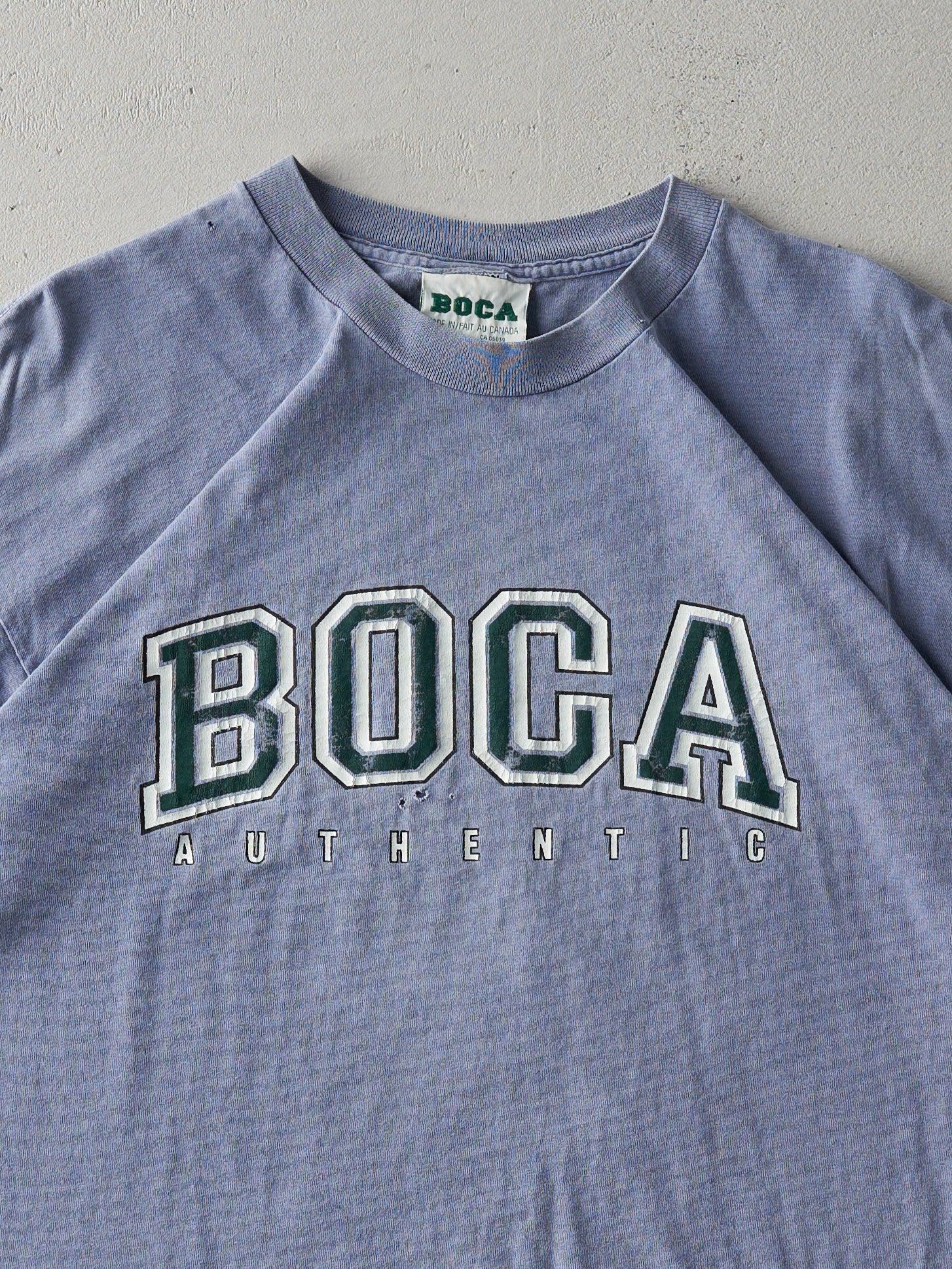 Vintage 90s Faded Blue Boca Athletics Logo Tee (M)