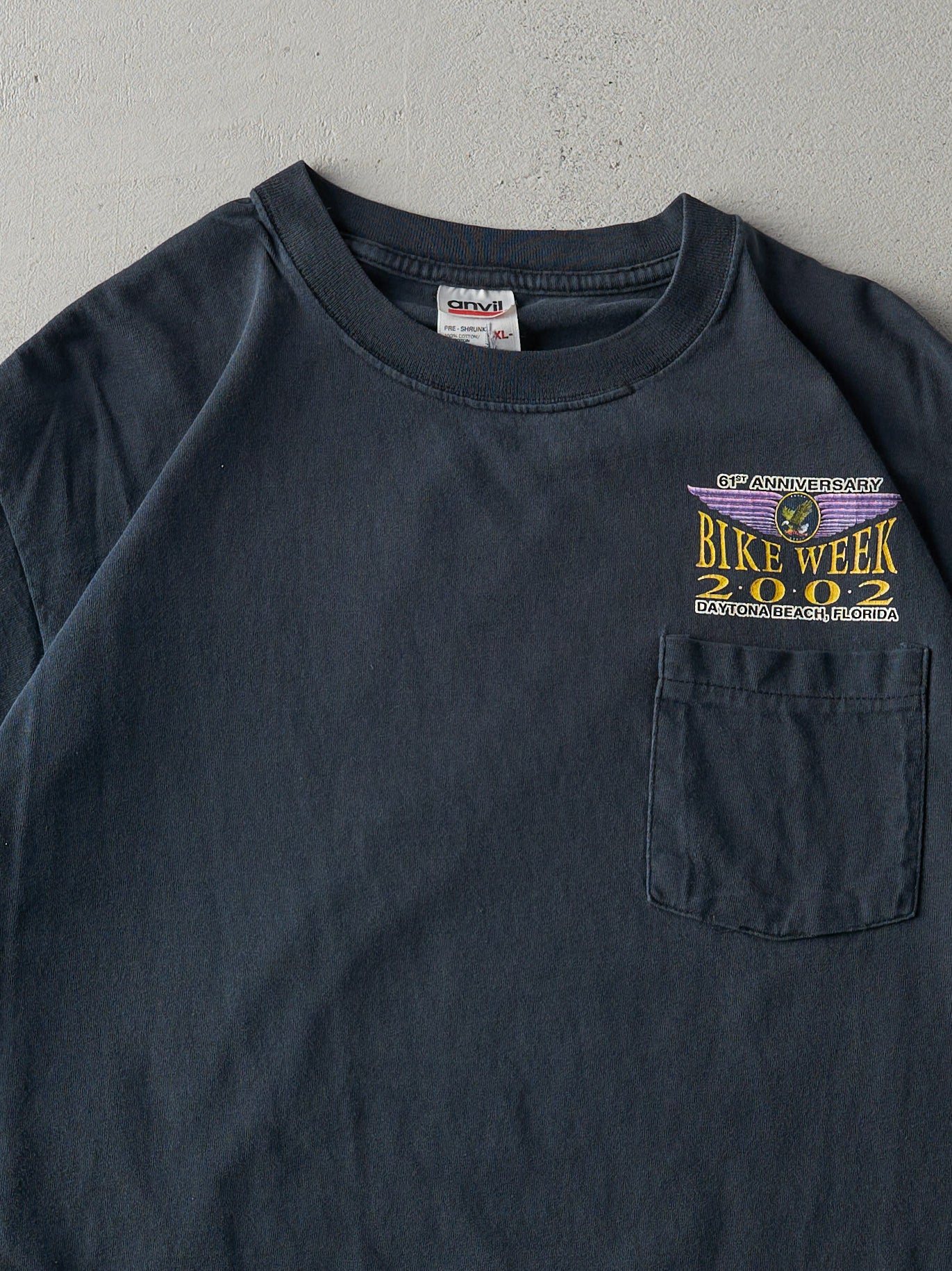 Vintage 02' Black Bike Week Daytona Beach FL Pocket Tee (M)