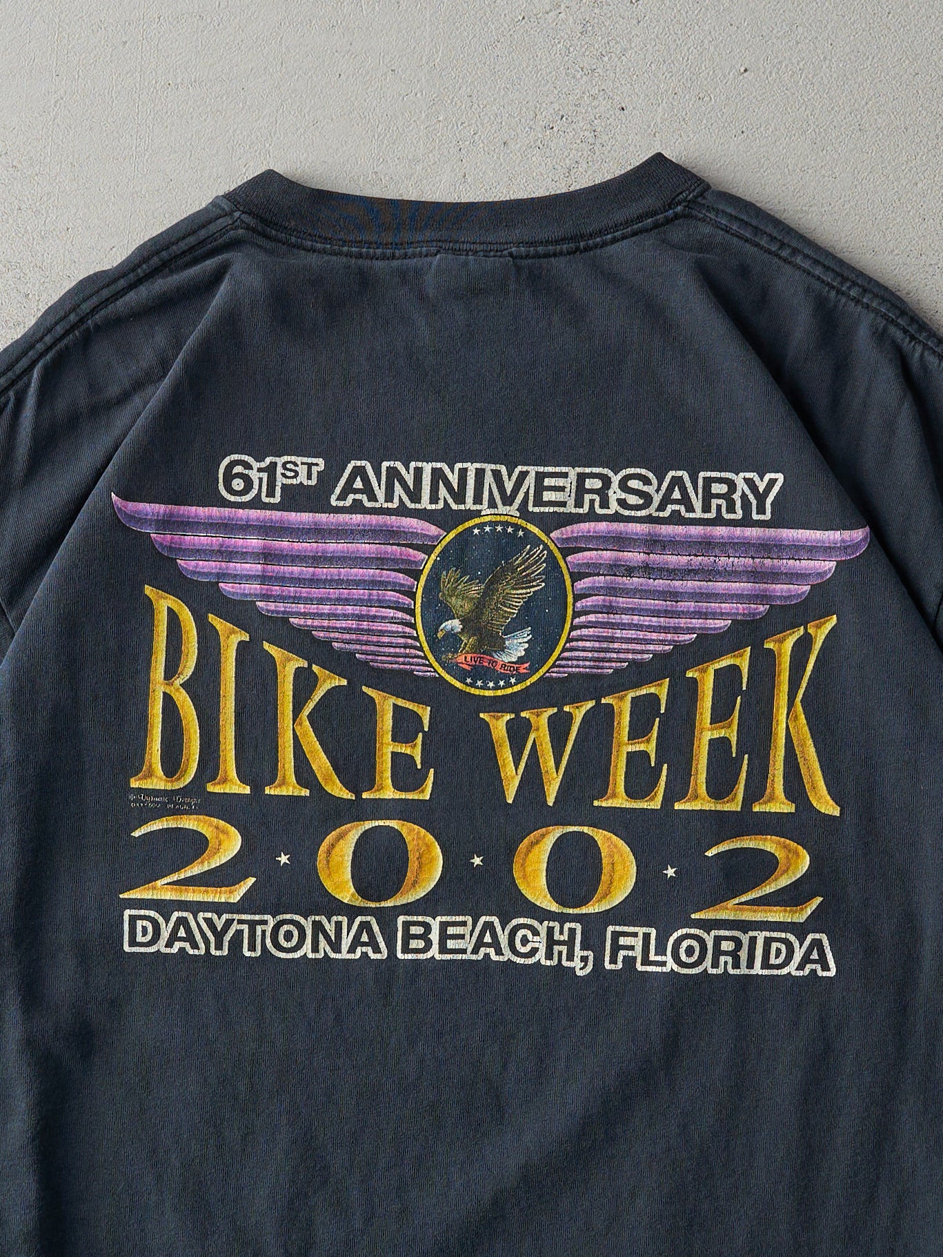 Vintage 02' Black Bike Week Daytona Beach FL Pocket Tee (M)