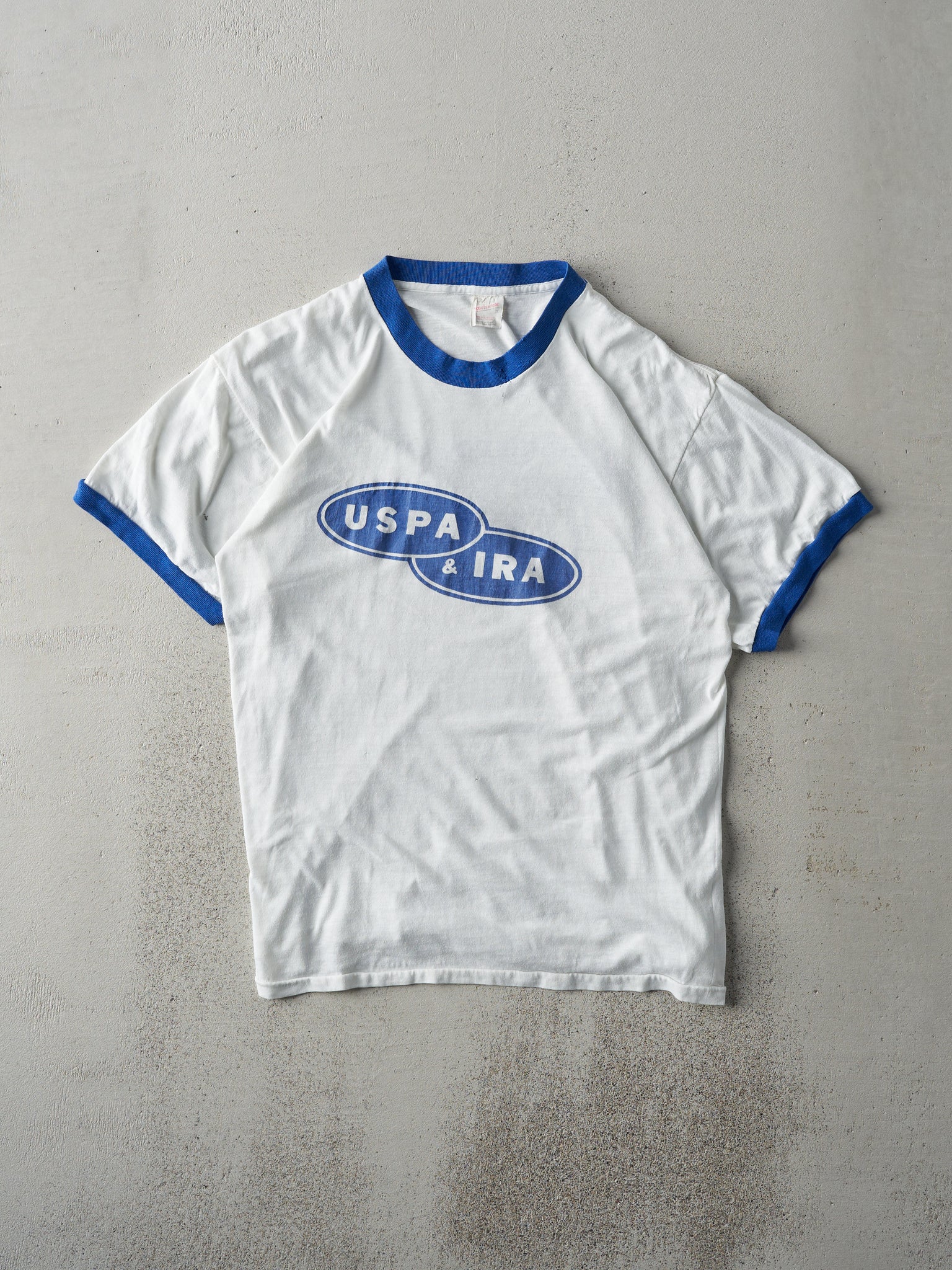 Vintage 80s White and Blue USPA & IRA Ringer Tee (M)