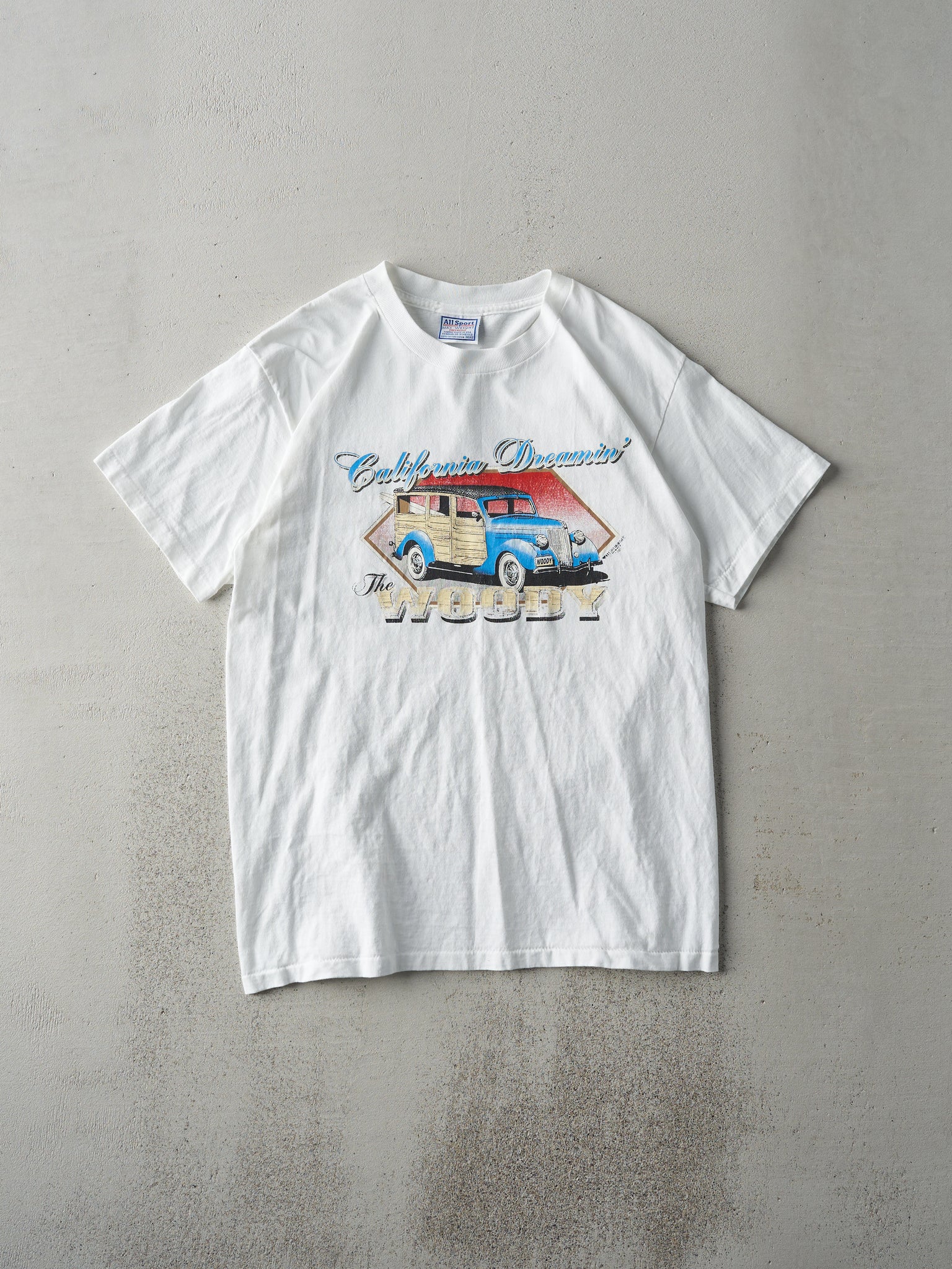 Vintage 90s White "California Dreaming, The Woody" Single Stitch Tee (S)