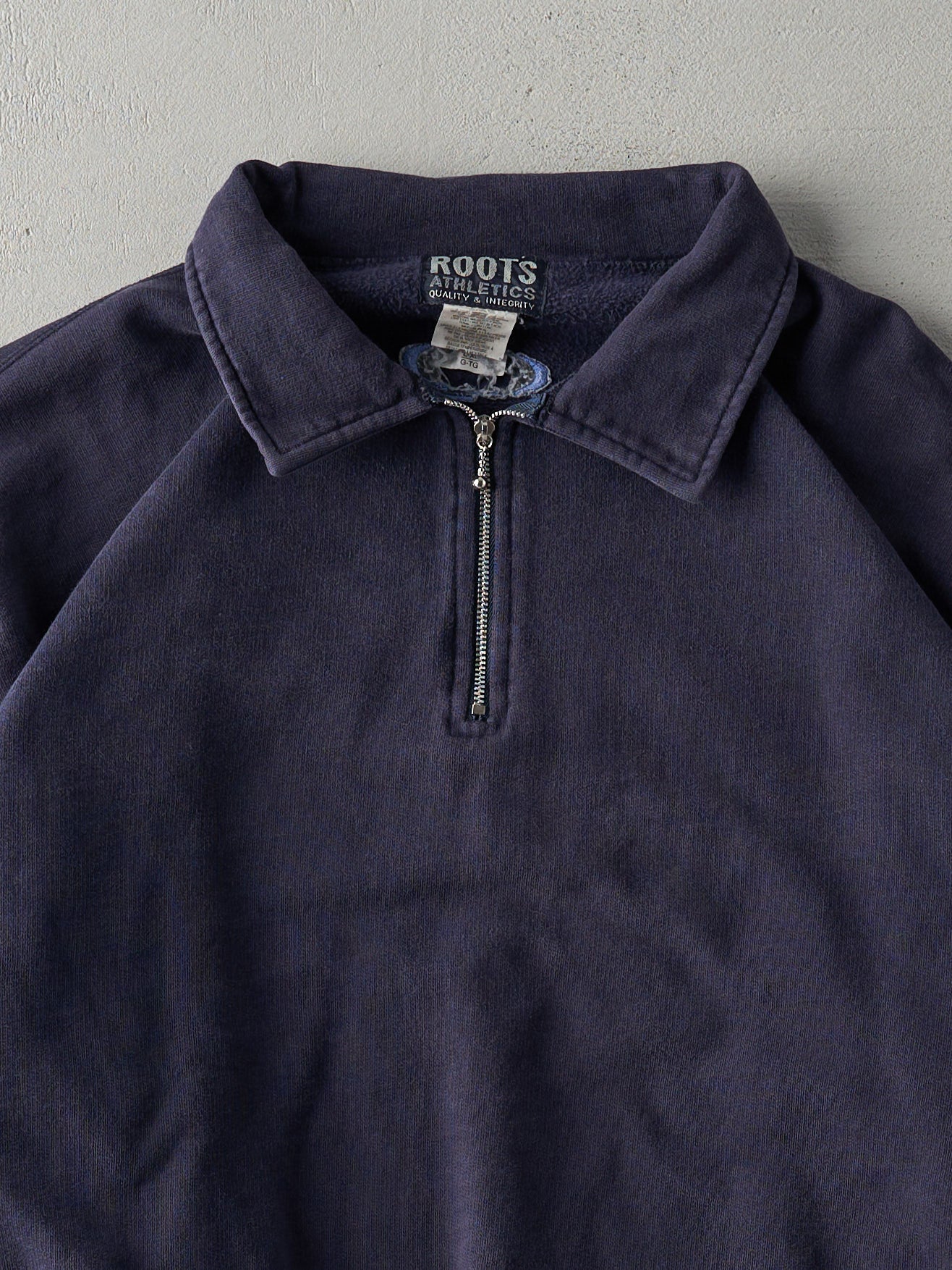 Vintage 90s Navy Roots Athletics Quarter Zip Crewneck (L)