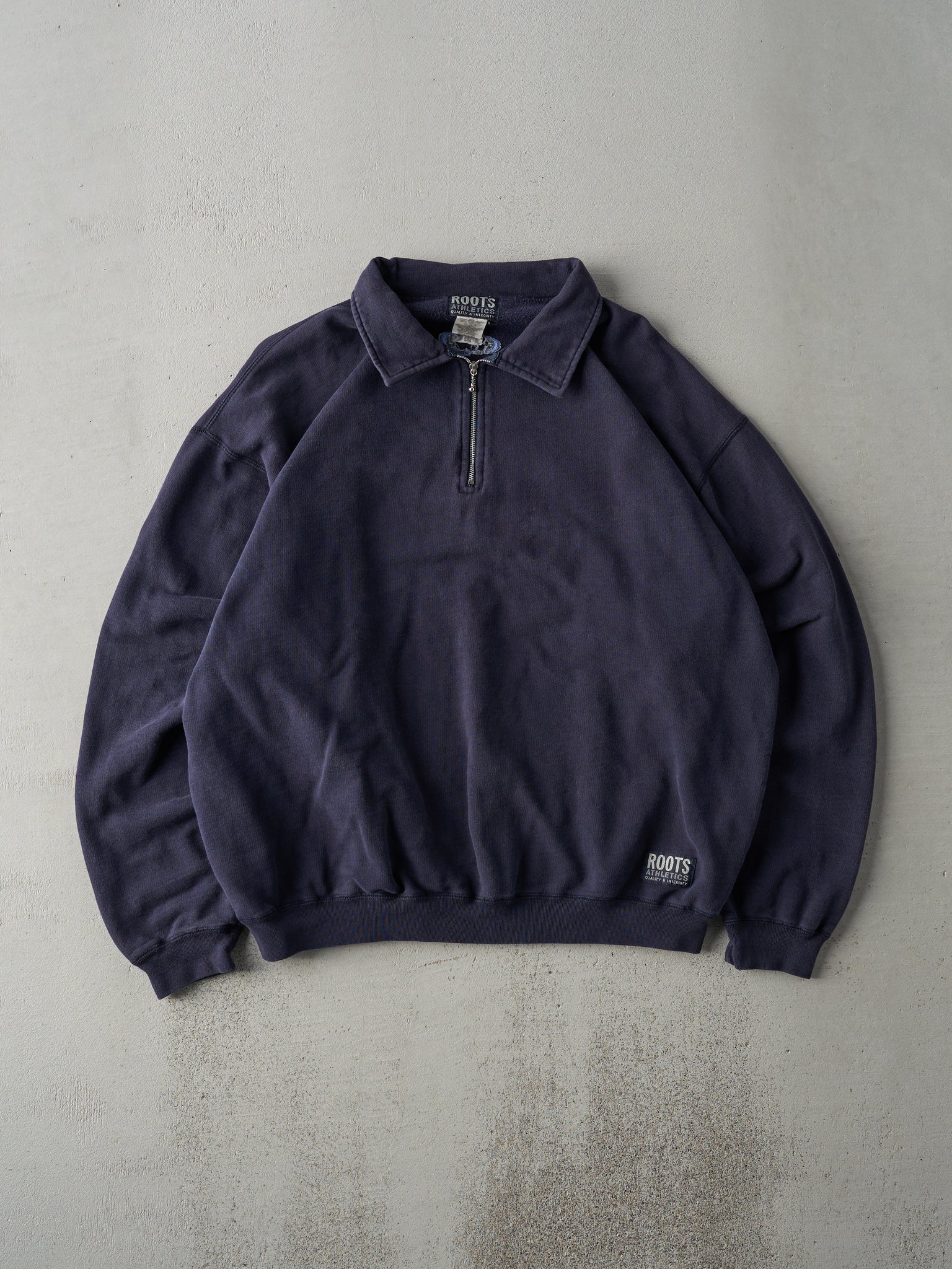 Vintage 90s Navy Roots Athletics Quarter Zip Crewneck (L)