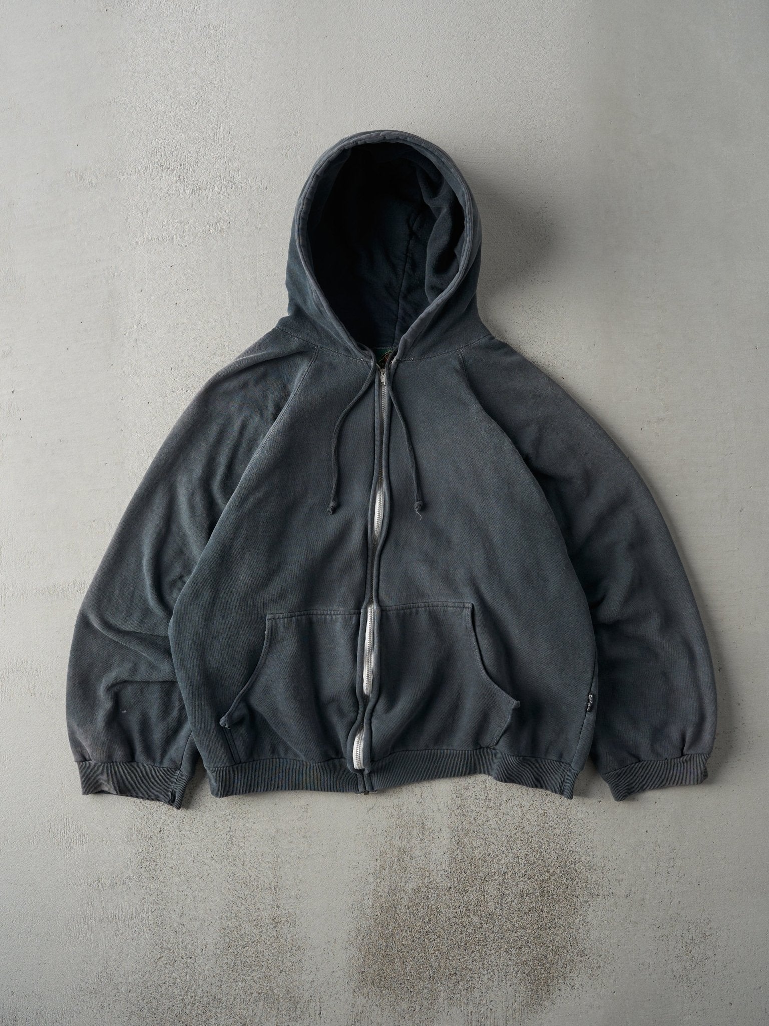 Vintage 90s Charcoal Grey Zip Up Boxy Hoodie (M)