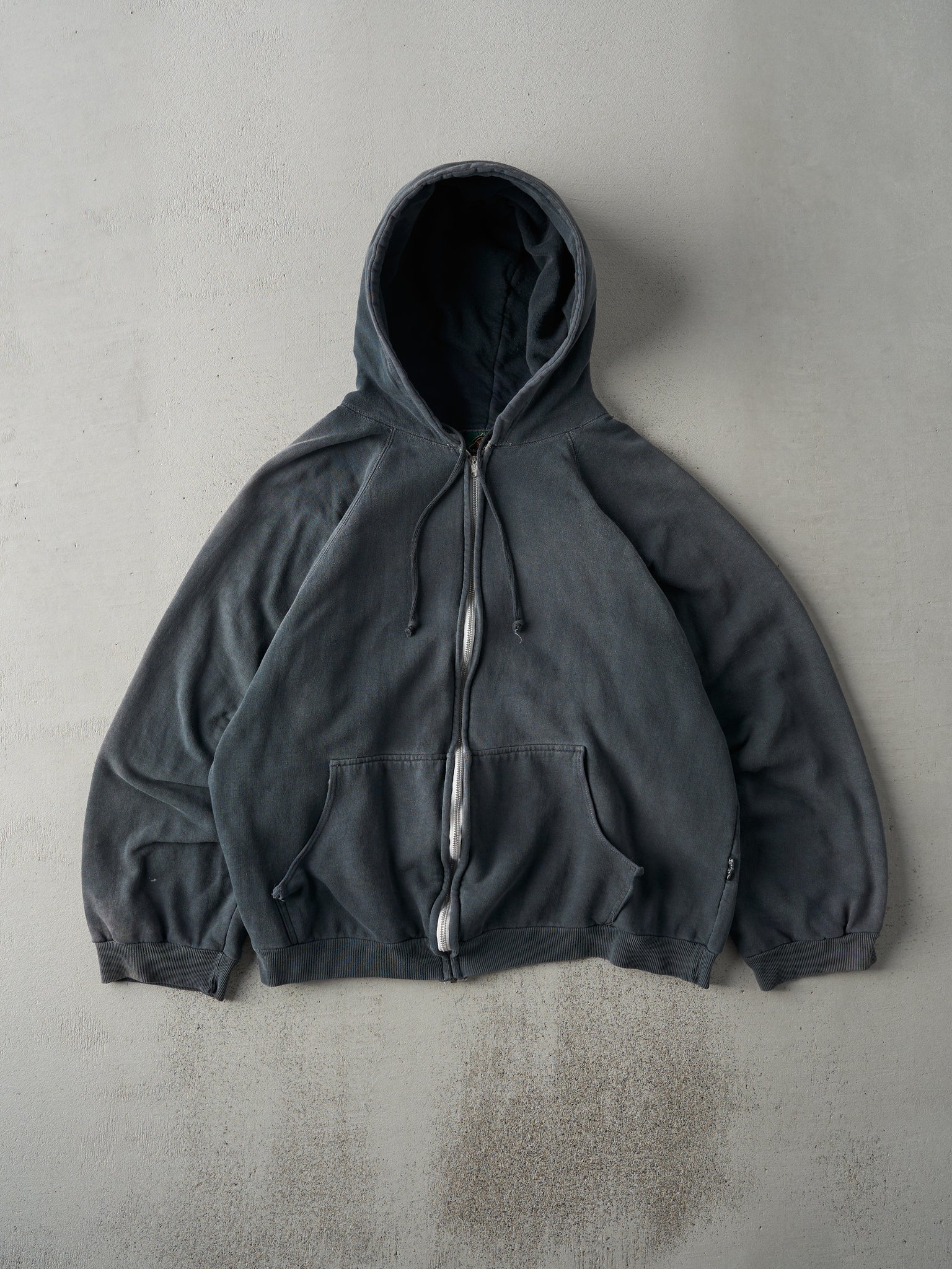 Vintage 90s Charcoal Grey Zip Up Boxy Hoodie (M)