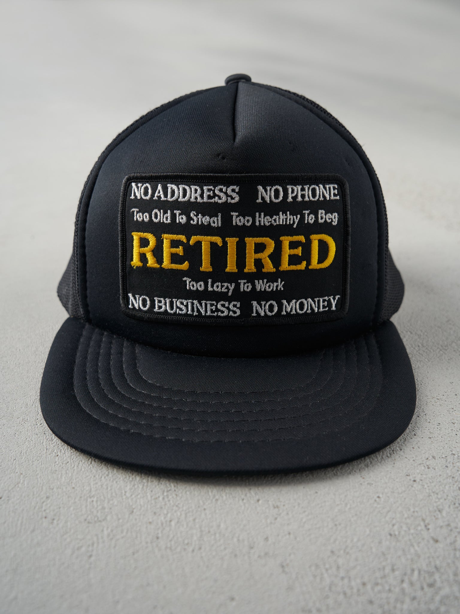 Vintage 90s Black Retirement Slogan Foam Trucker Hat