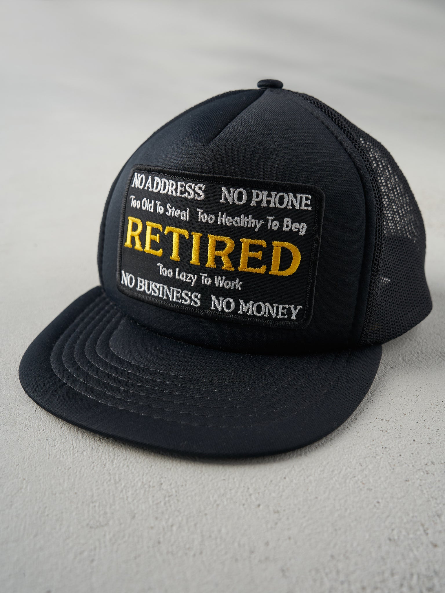 Vintage 90s Black Retirement Slogan Foam Trucker Hat