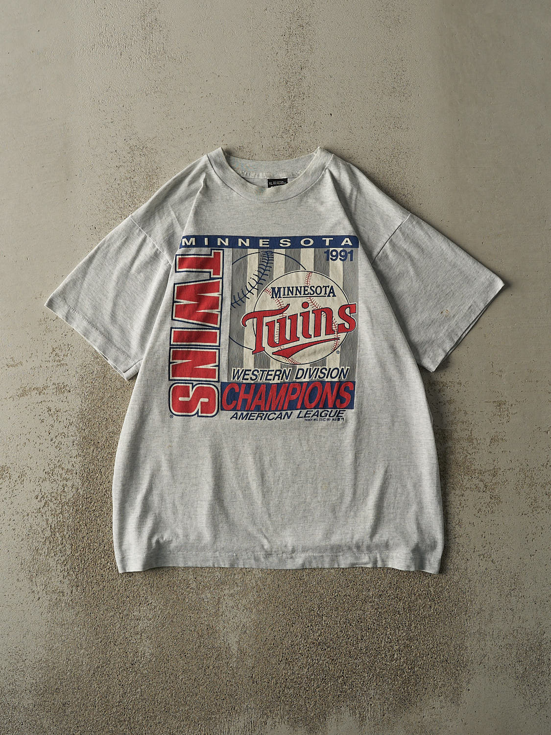 Vintage 91' Heather Grey Minnesota Twins Single Stitch Tee (L)