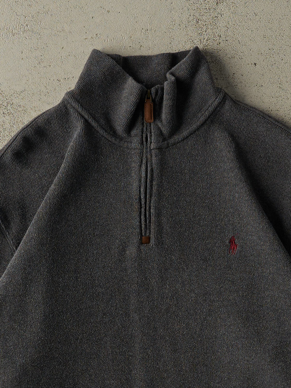 Vintage Y2K Charcoal Grey Polo Ralph Lauren Knit Quarter Zip (XL)