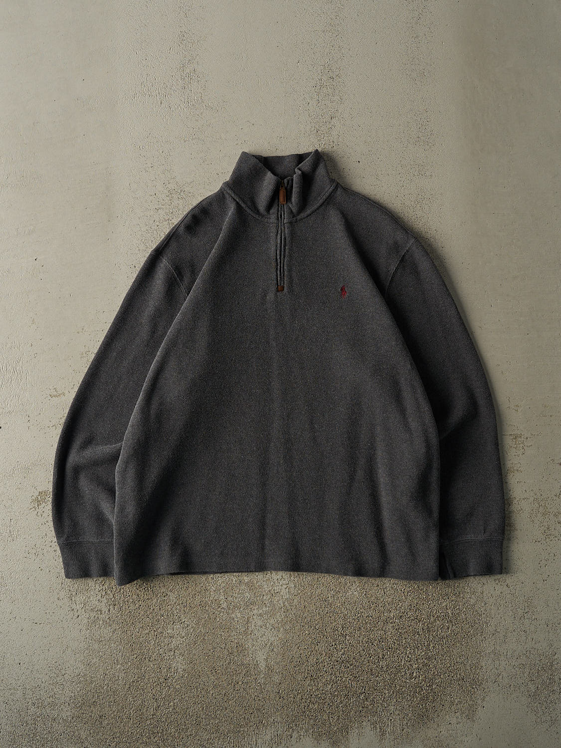 Vintage Y2K Charcoal Grey Polo Ralph Lauren Knit Quarter Zip (XL)