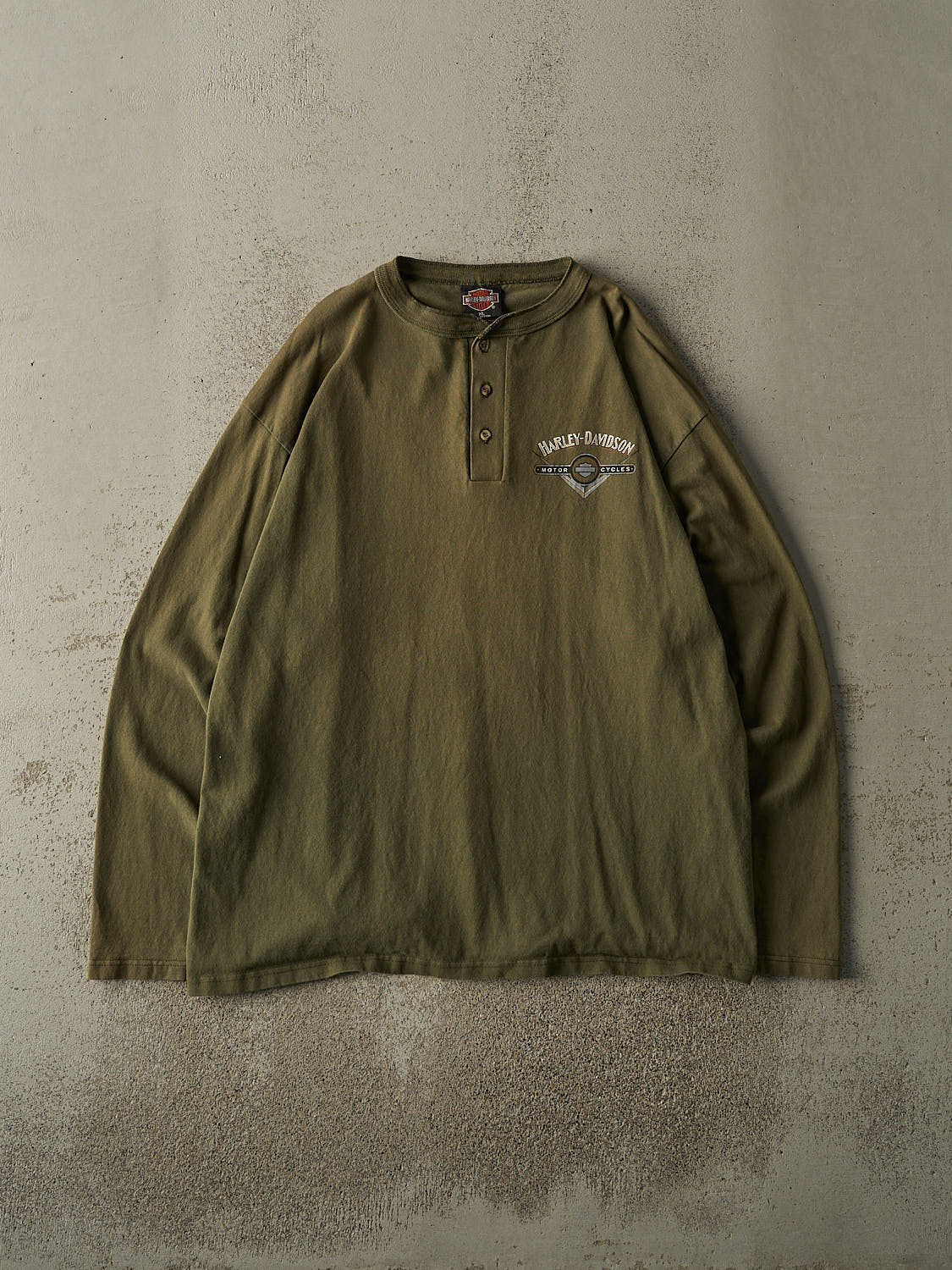 Vintage 95' Sun Faded Green San Diego Harley Davidson Quarter Button Long Sleeve (XL/XXL)