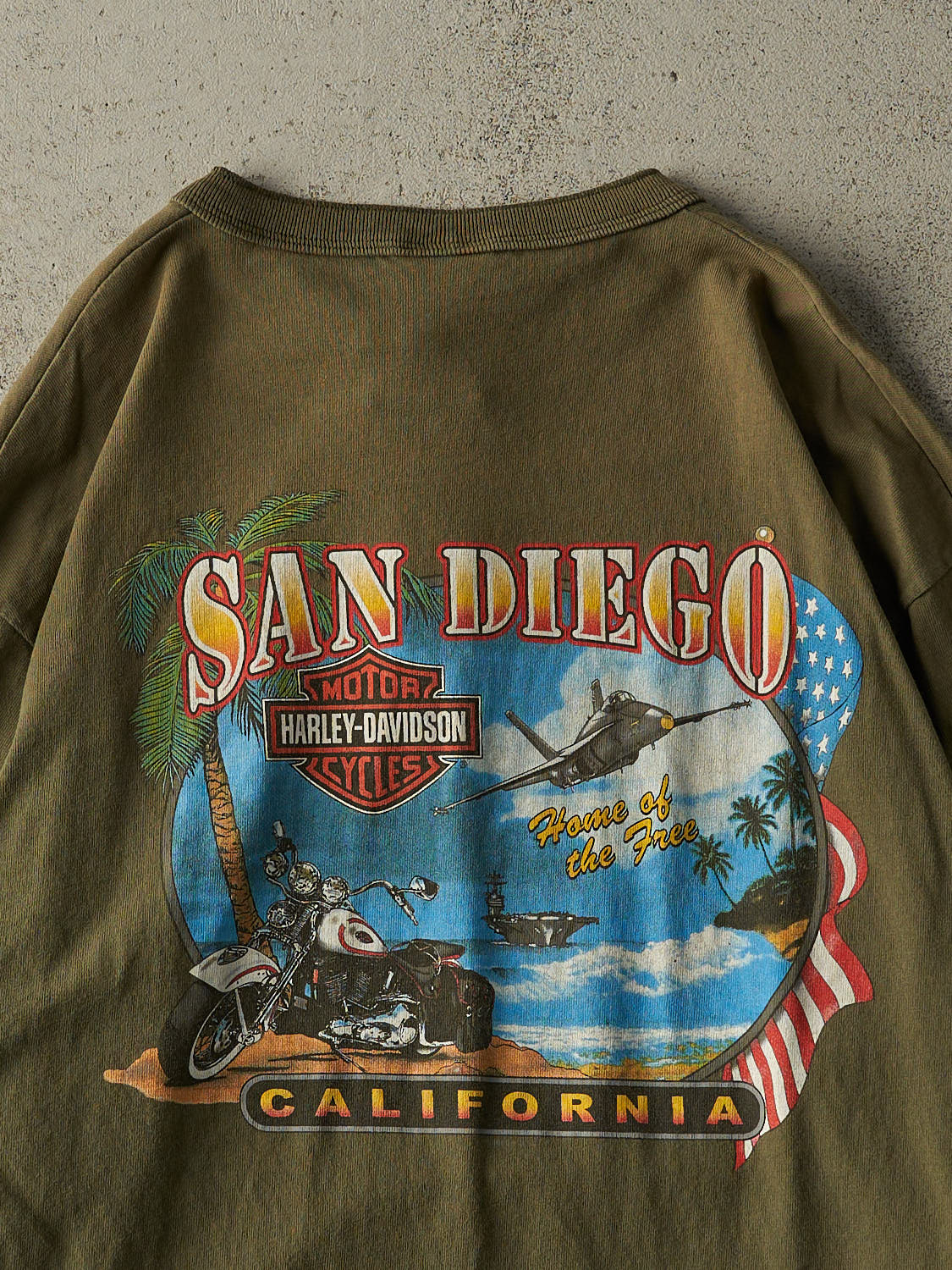 Vintage 95' Sun Faded Green San Diego Harley Davidson Quarter Button Long Sleeve (XL/XXL)