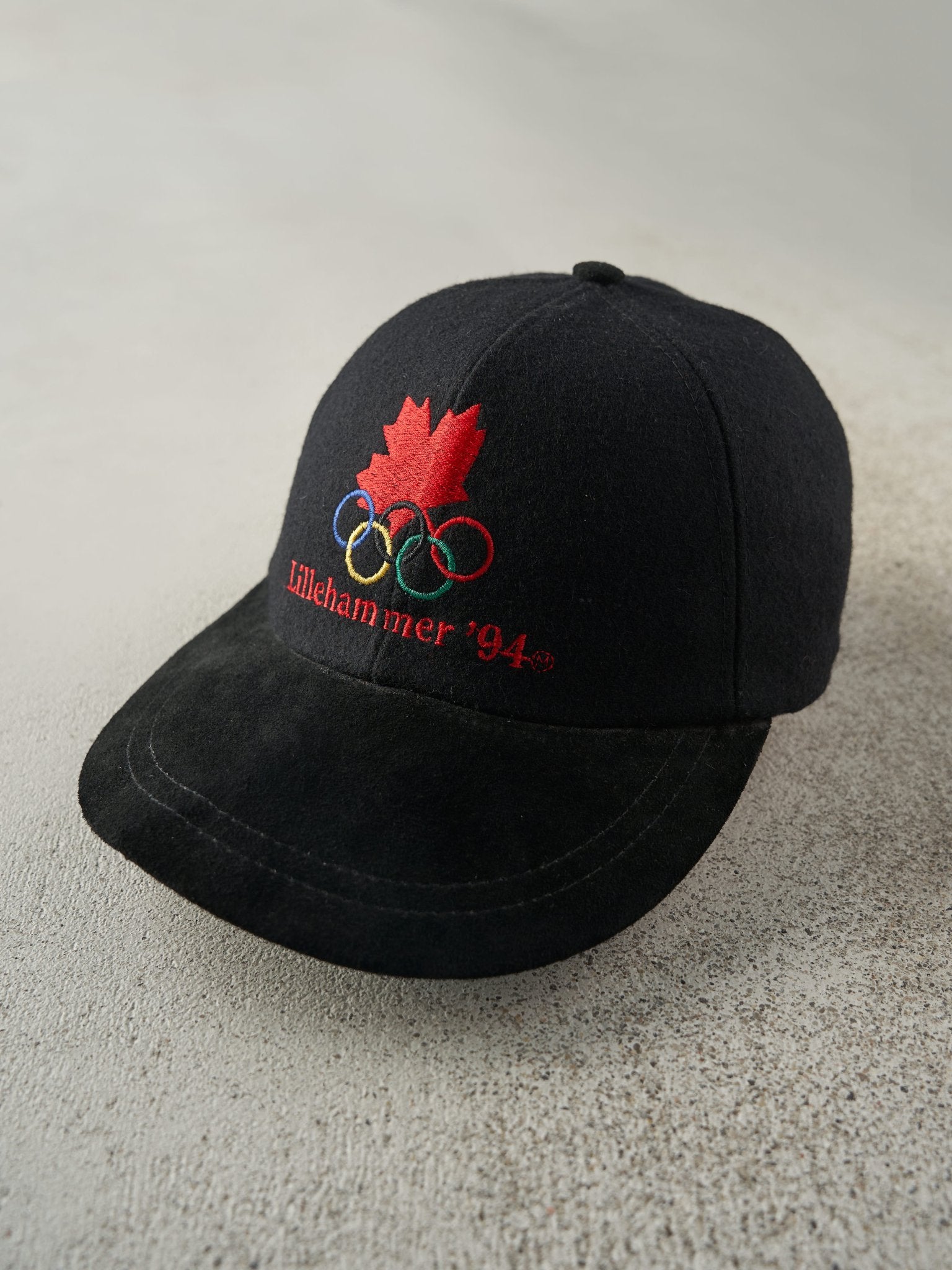 Vintage 94' Black Lilleham Mer Olympics Embroidered Leather Strapback Hat