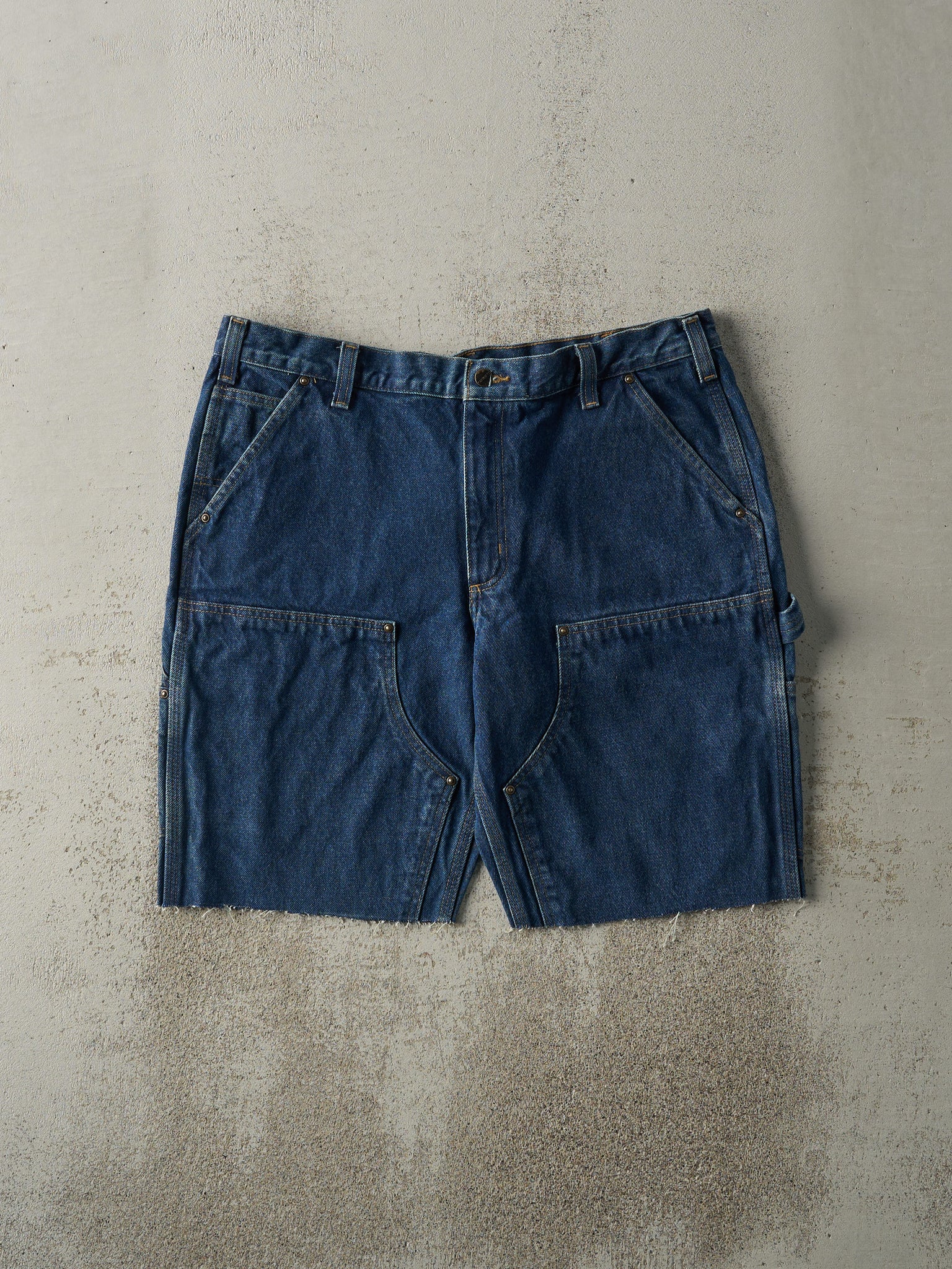 Vintage Y2K Dark Wash Carhartt Double Knee Cut Off Carpenter Jean Shorts (37.5x10)