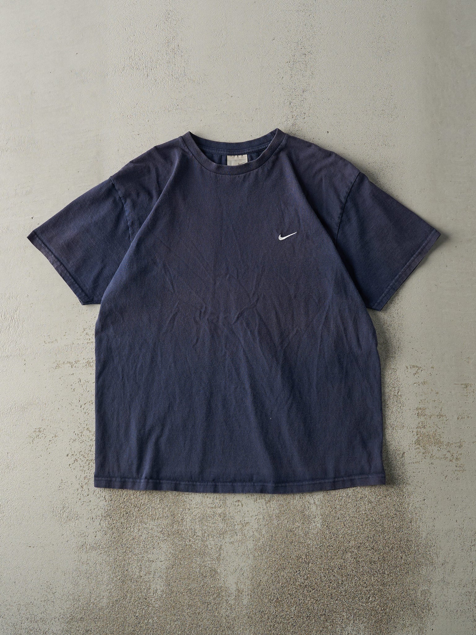 Vintage Y2K Navy Blue Embroidered Nike Swoosh Tee (M)