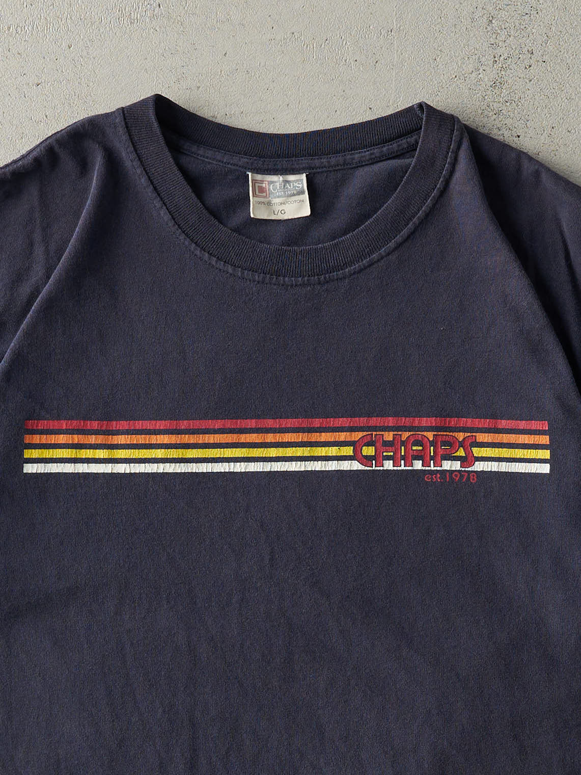 Vintage Y2K Navy Blue Chaps Striped Tee (L)