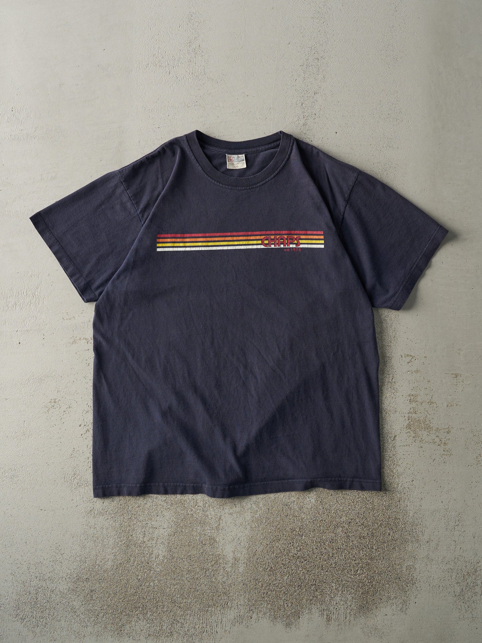 Vintage Y2K Navy Blue Chaps Striped Tee (L)