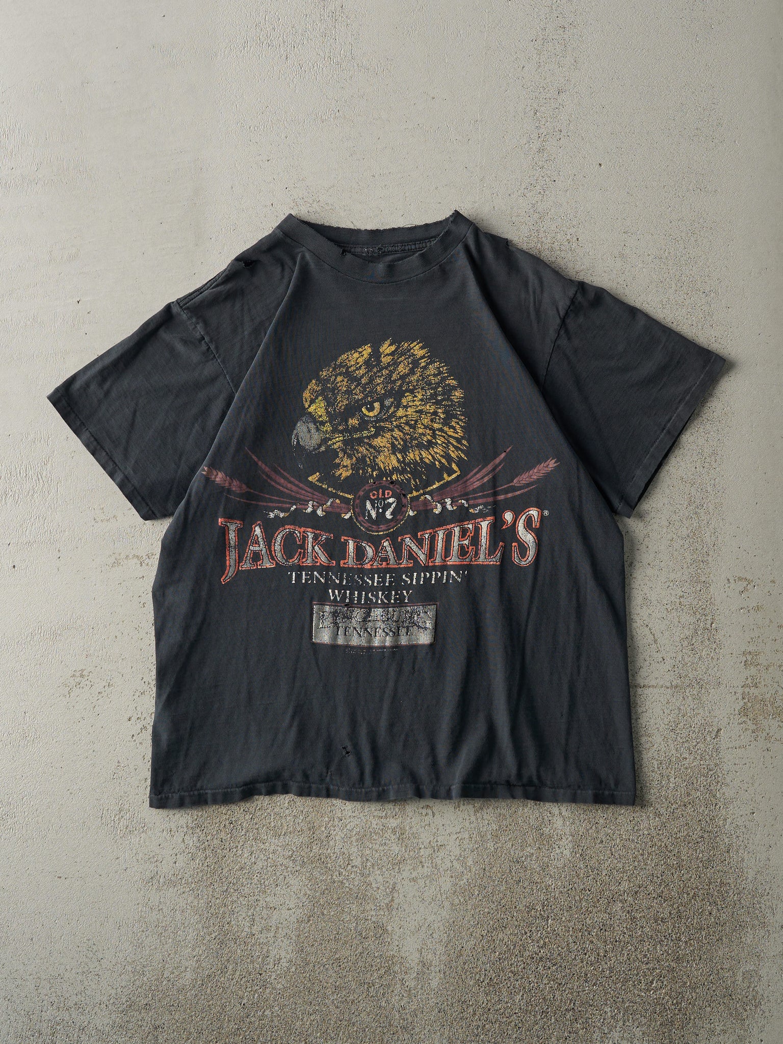 Vintage 90s Faded Black Jack Daniels Single Stitch Tee (M)