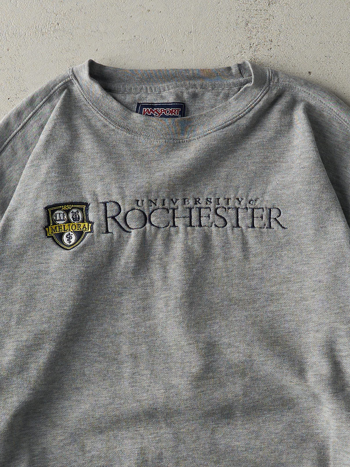 Vintage 90s Grey Embroidered University of Rochester Boxy Crewneck (XL)