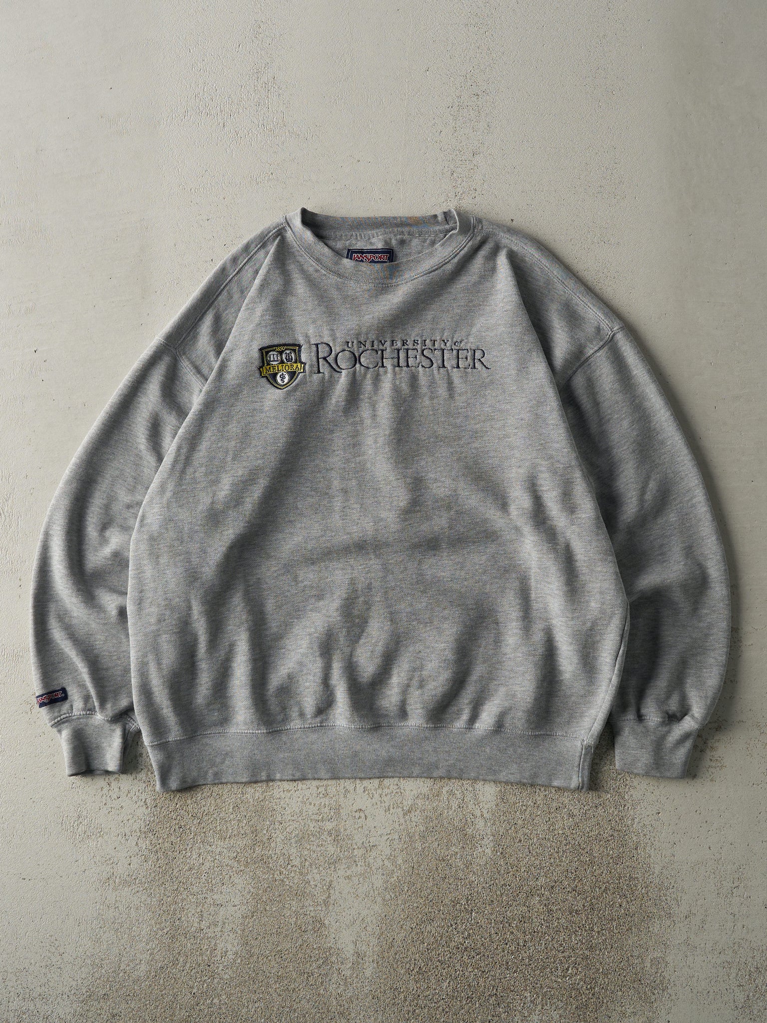 Vintage 90s Grey Embroidered University of Rochester Boxy Crewneck (XL)