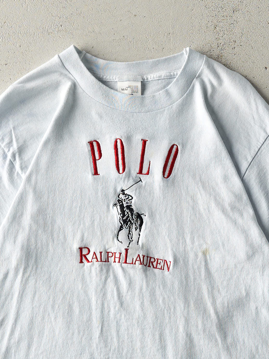 Vintage 90s White Embroidered Polo Ralph Lauren Single Stitch Tee (S/M)