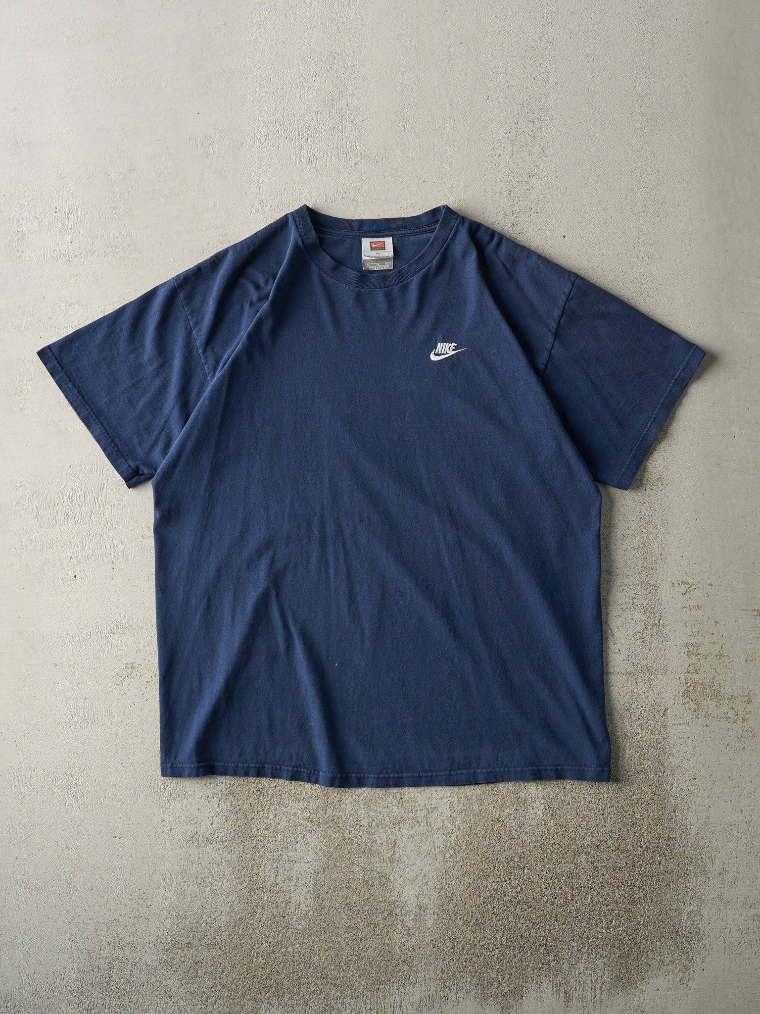 Vintage Y2K Navy Blue Embroidered Nike Logo Tee (L/XL)