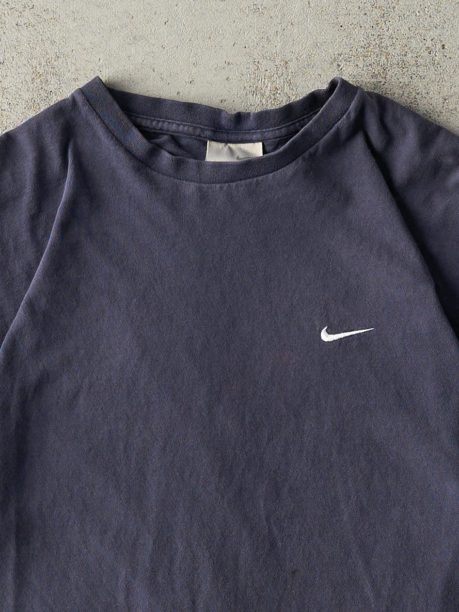 Vintage Y2K Navy Blue Nike Swoosh Embroidered Tee (M)