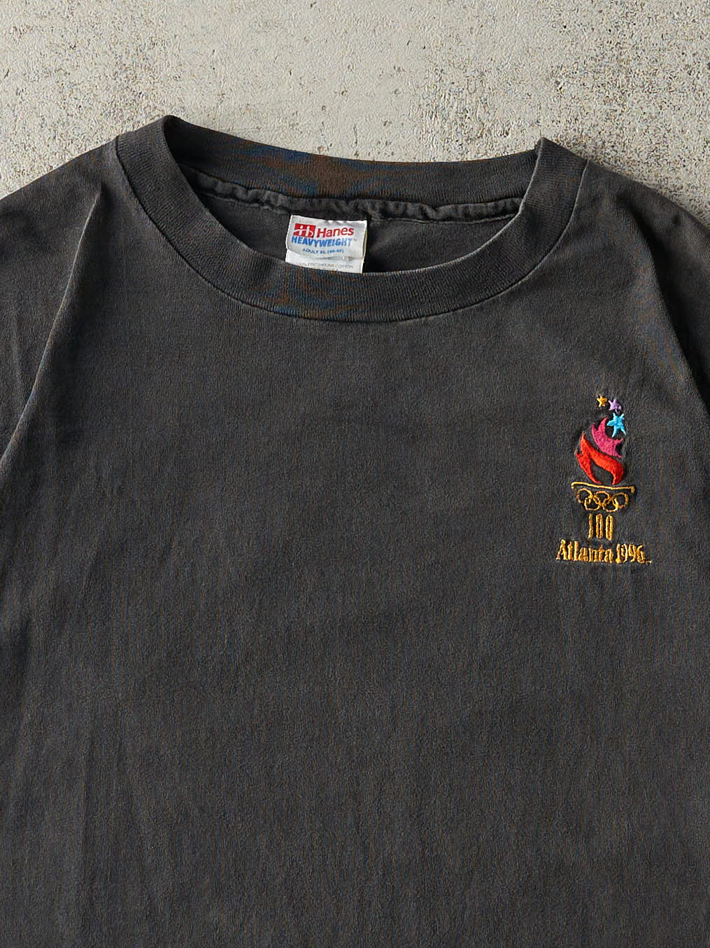 Vintage 96' Faded Black Atlanta Olympics Embroidered Single Stitch Tee (L)