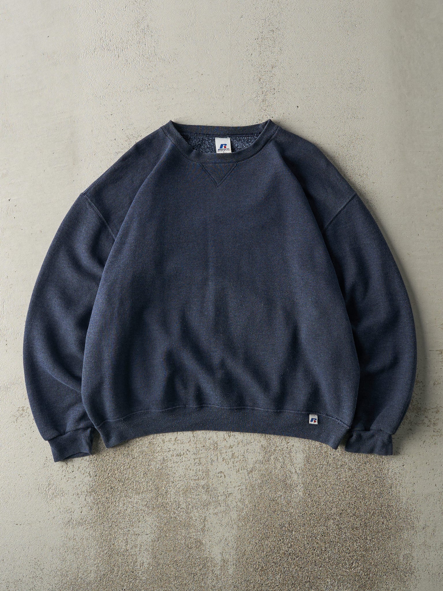 Vintage Y2K Washed Navy Russell Athletic Blank Boxy Crewneck (L)