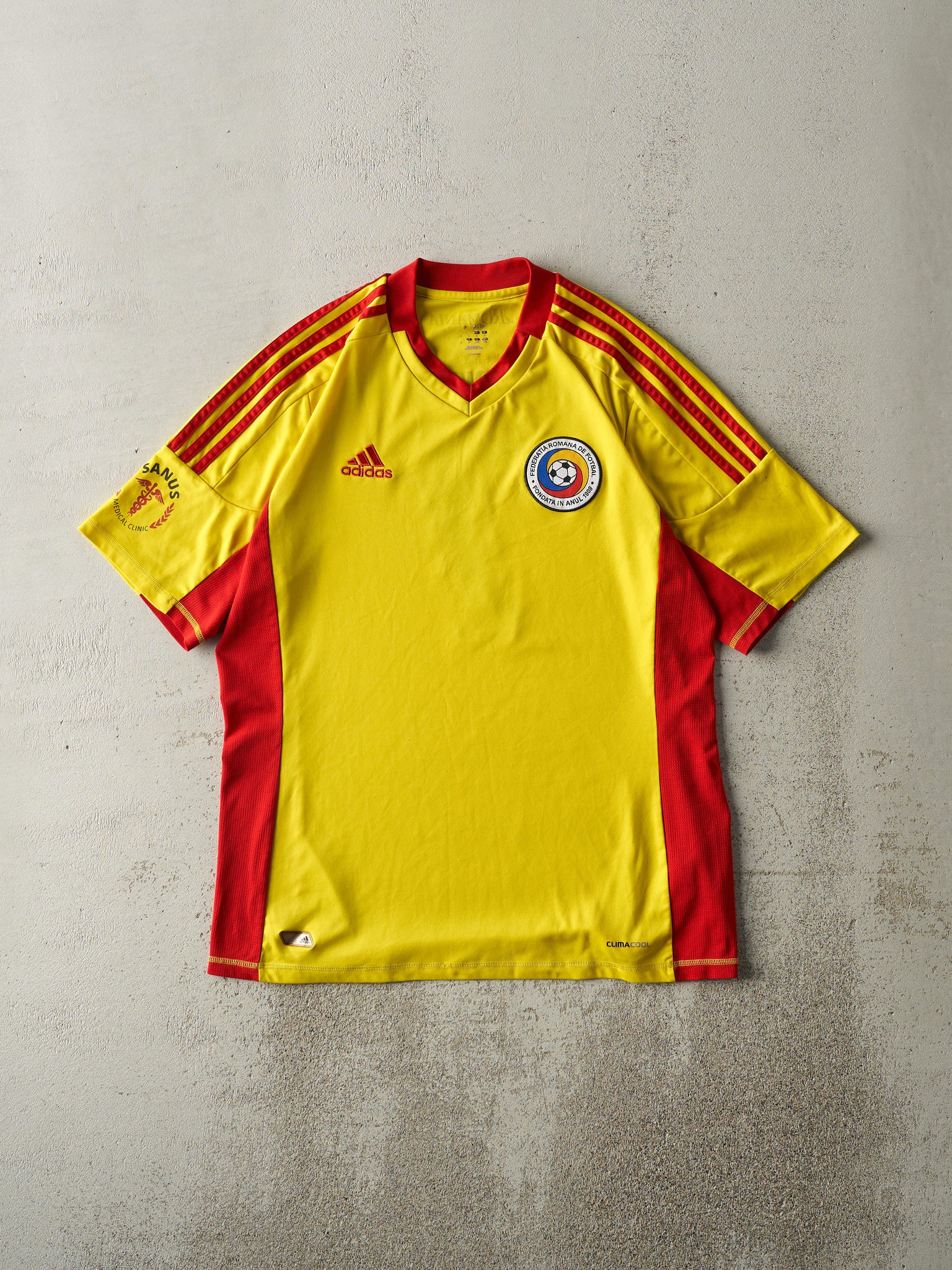 Vintage Y2K Yellow & Red Adidas Romanian Soccer Jersey (M/L)