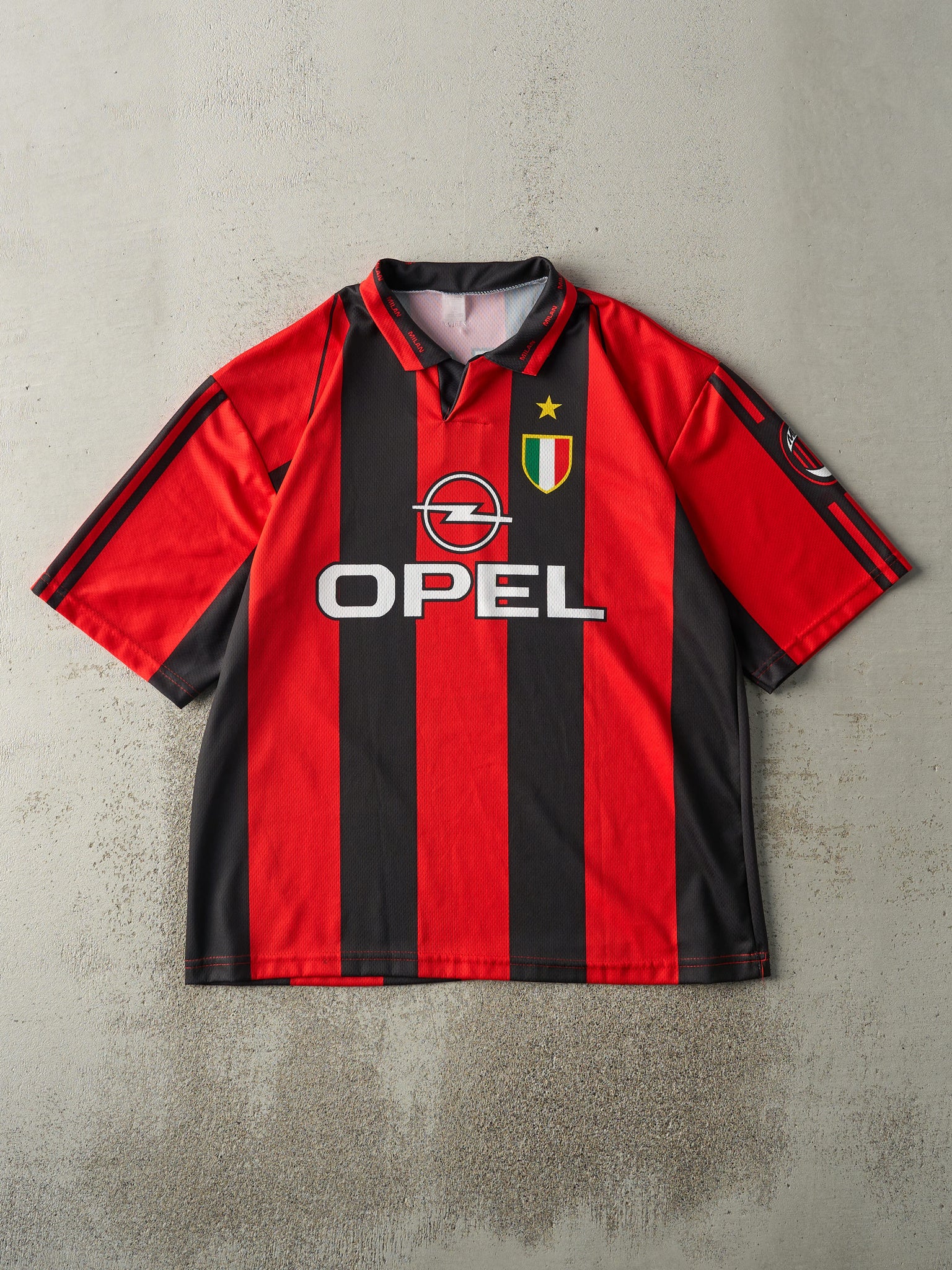 Vintage Y2K Red & Black Milan Soccer Jersey (L/XL)