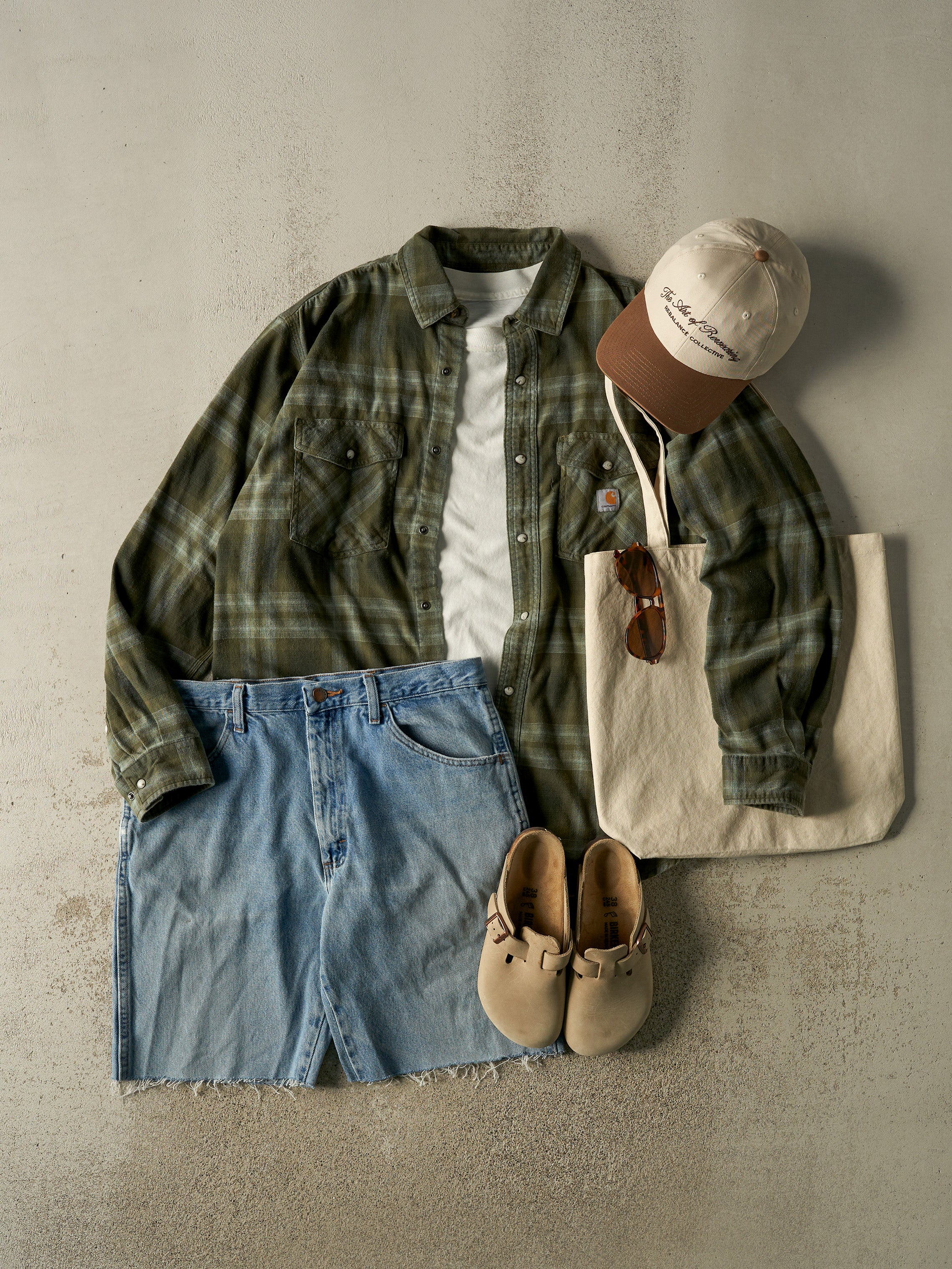 Vintage Y2K Green Carhartt Plaid Button Up Long Sleeve (XL)