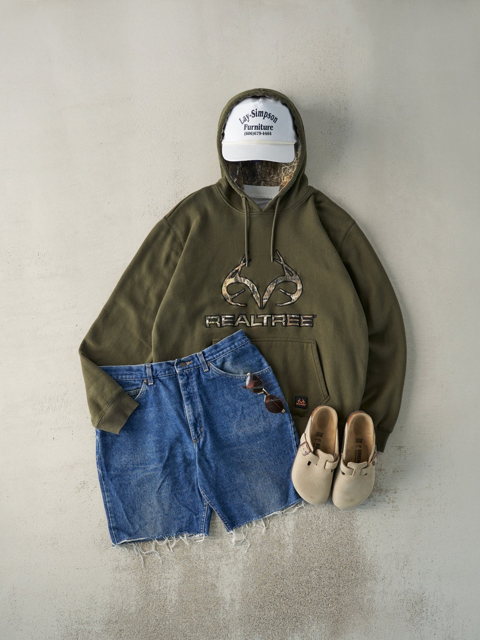 Vintage Y2K Olive Green Realtree Logo Hoodie (L)
