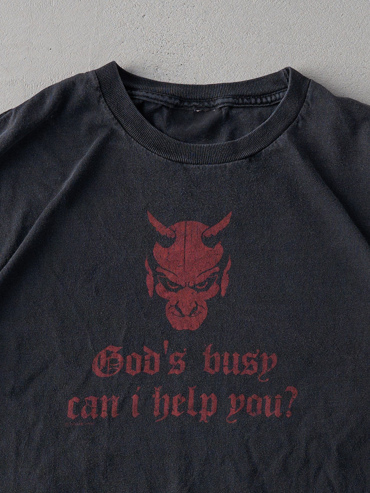 Vintage Y2K Black "God's Busy, Can I Help You" Tee (M)