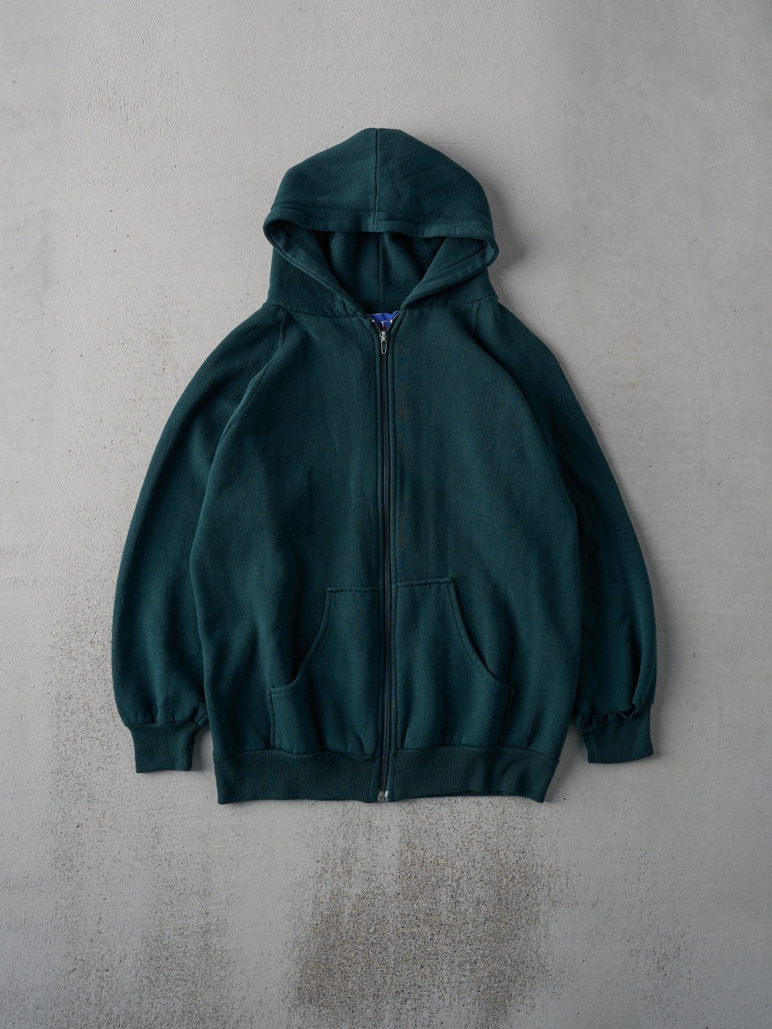 Vintage 80s Forest Green Blank Zip Up Hoodie (M)