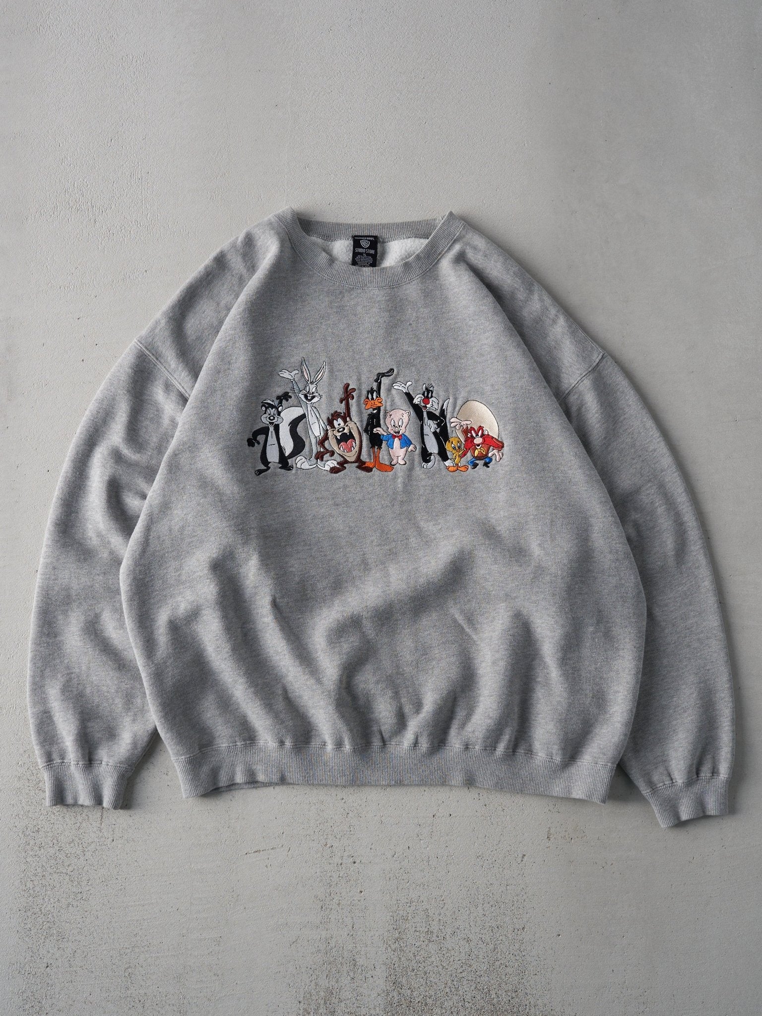 Vintage 97' Light Grey Looney Toons Embroidered Crewneck (XL)