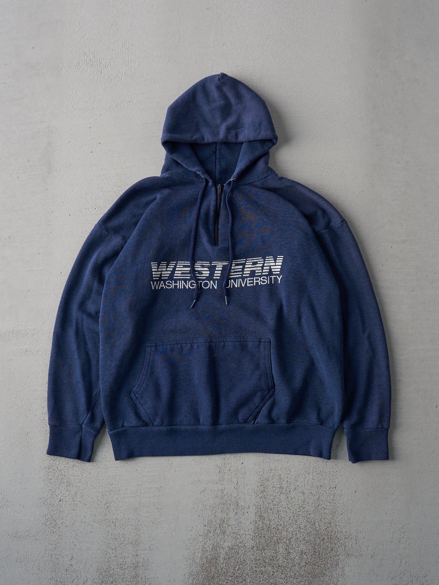 Vintage 80s Navy Blue Western Washington University Quarter Zip Hoodie (M)