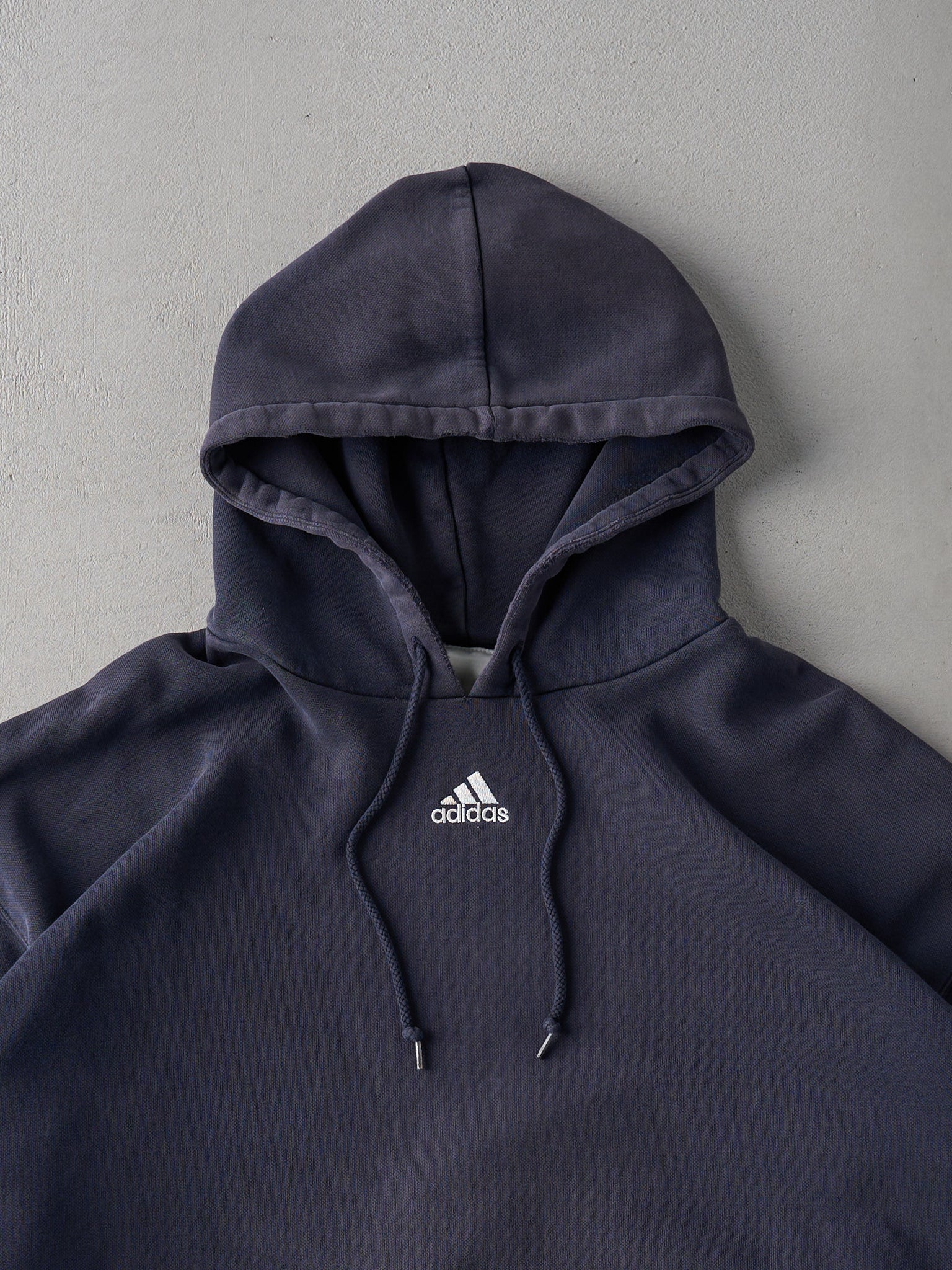 Vintage 90s Faded Navy Adidas Centre Emblem Hoodie (XL)