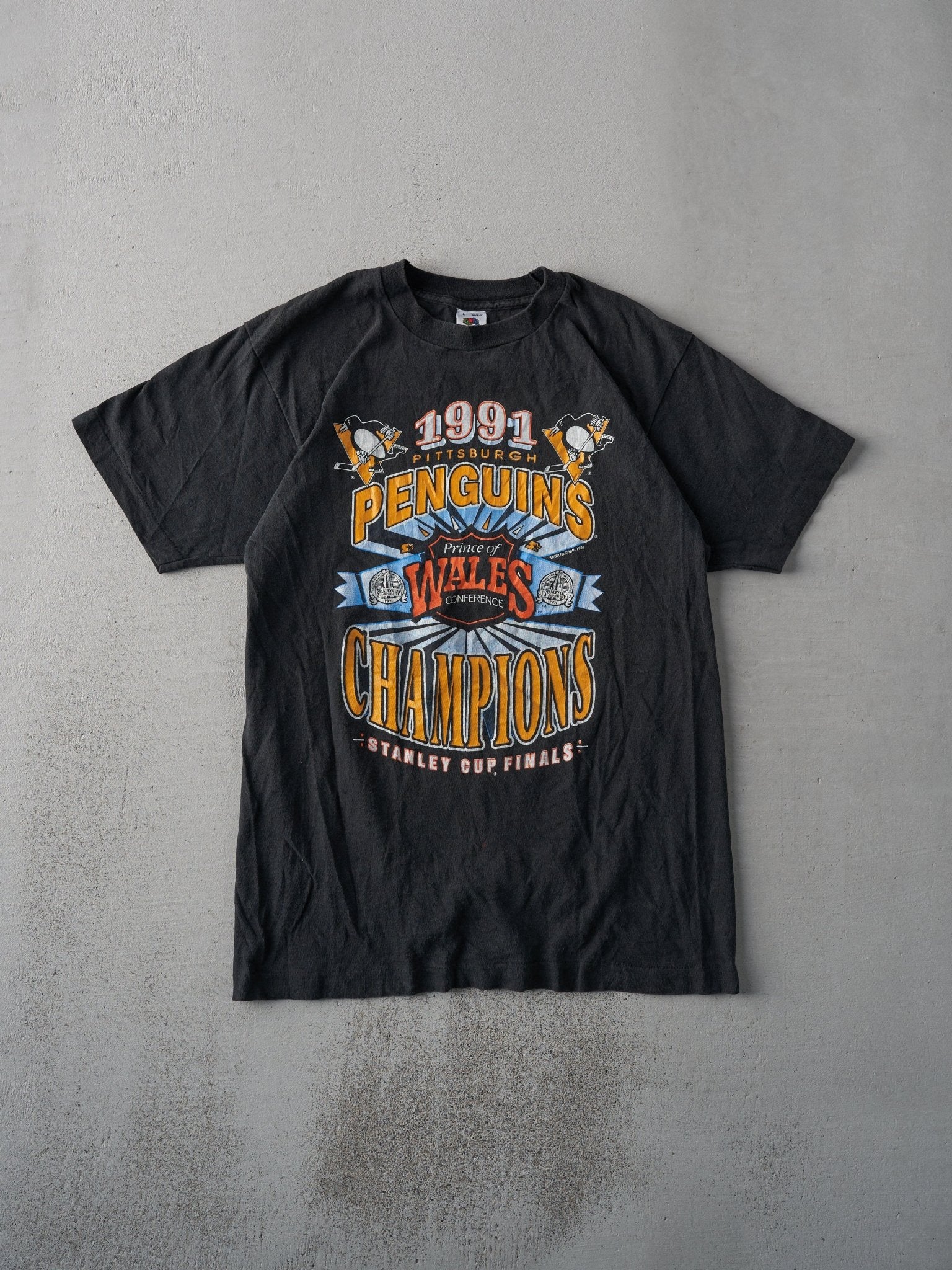 Vintage 91' Black Pittsburgh Penguins Champions Single Stitch Tee (S/M)