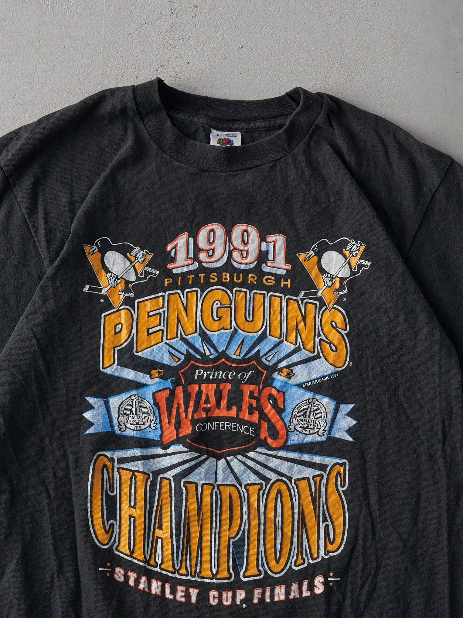 Vintage 91' Black Pittsburgh Penguins Champions Single Stitch Tee (S/M)