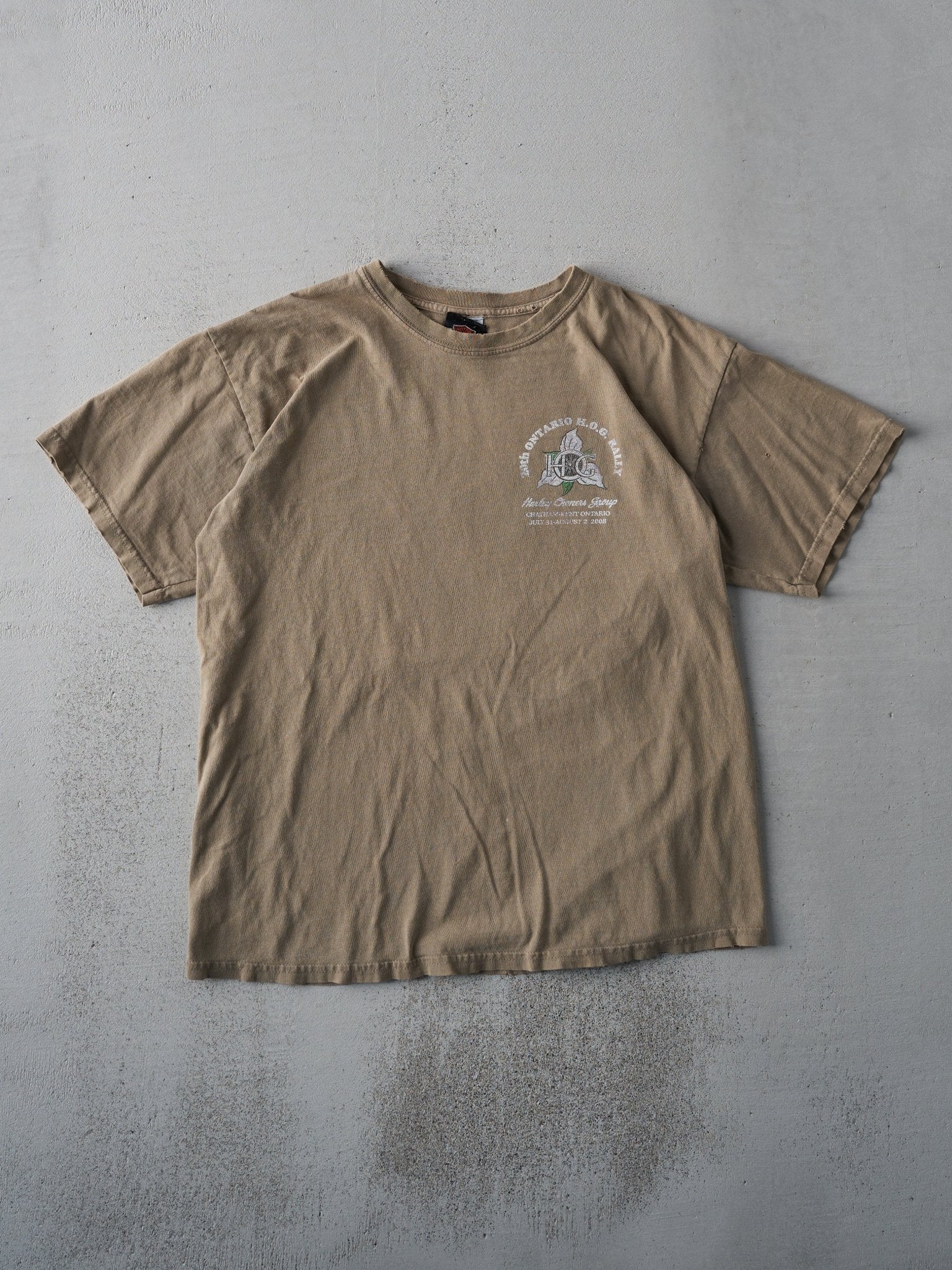 Vintage 08' Sand Brown Harley Davidson Harleys Owners Group Tee (M)