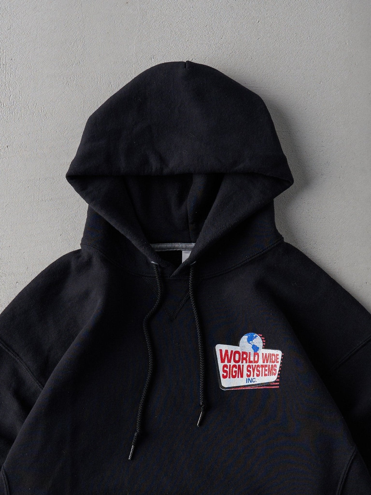 Vintage Y2k Black World Wide Sign Systems Russell Athletics Hoodie (L)