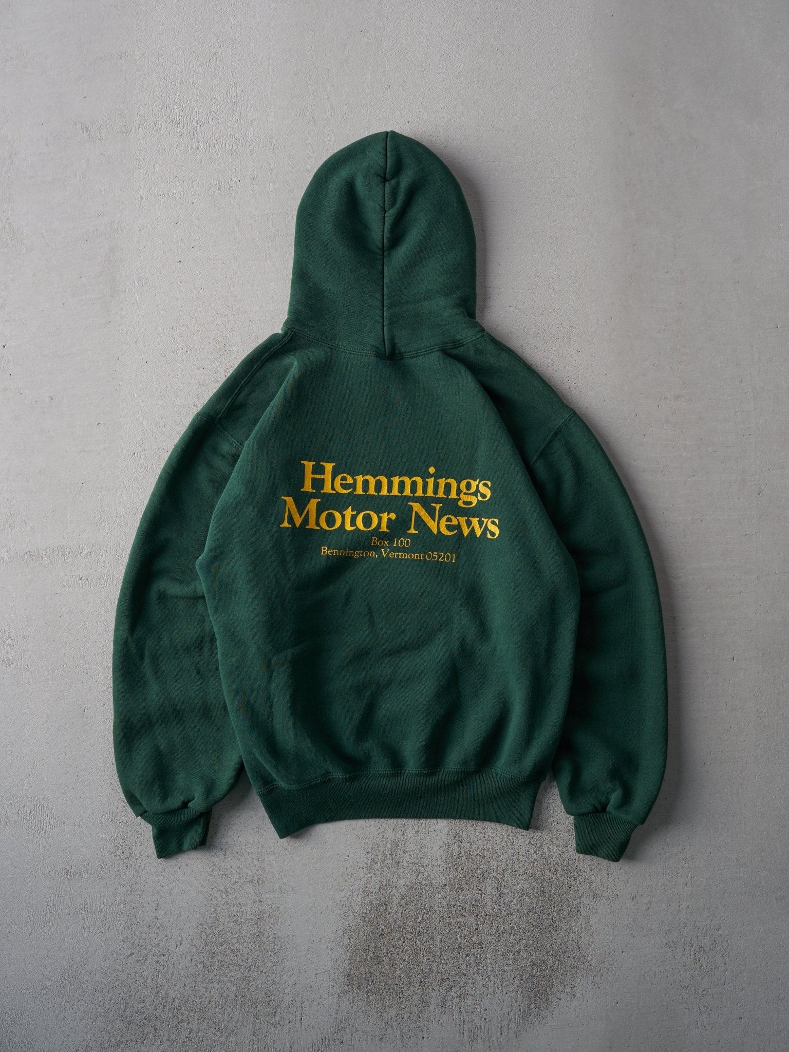 Vintage 90s Forest Green Hemmings Motor News Russell Athletics Hoodie (M)