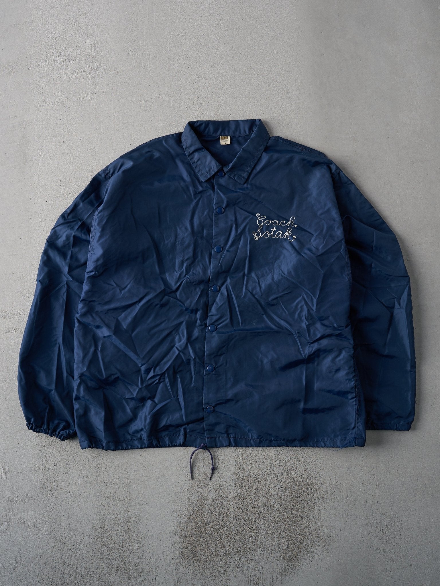 Vintage 70s Navy Chain Stitched Wrestling Coaches Jacket (L)