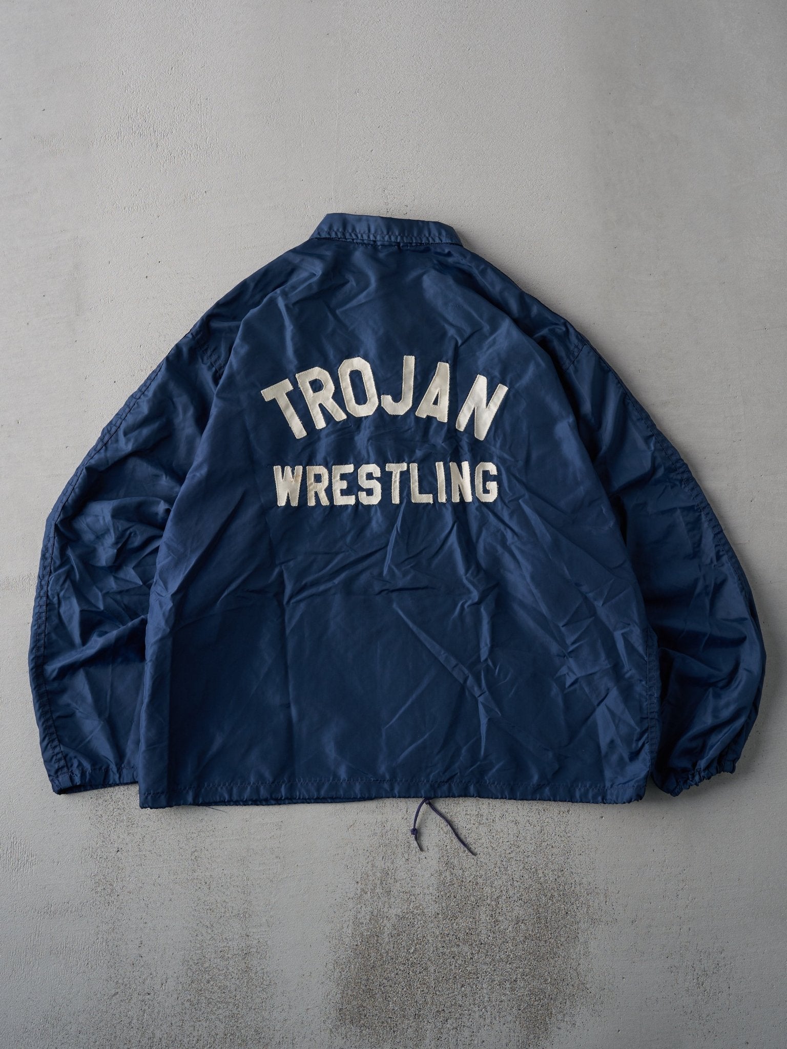 Vintage 70s Navy Chain Stitched Wrestling Coaches Jacket (L)