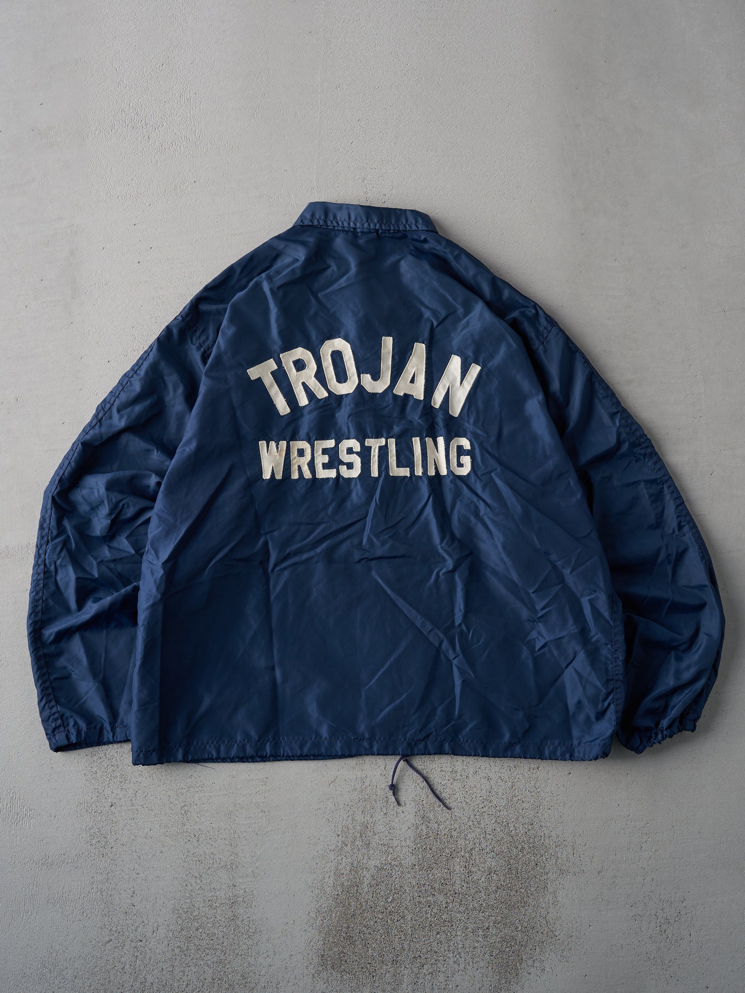 Vintage 70s Navy Chain Stitched Wrestling Coaches Jacket (L)