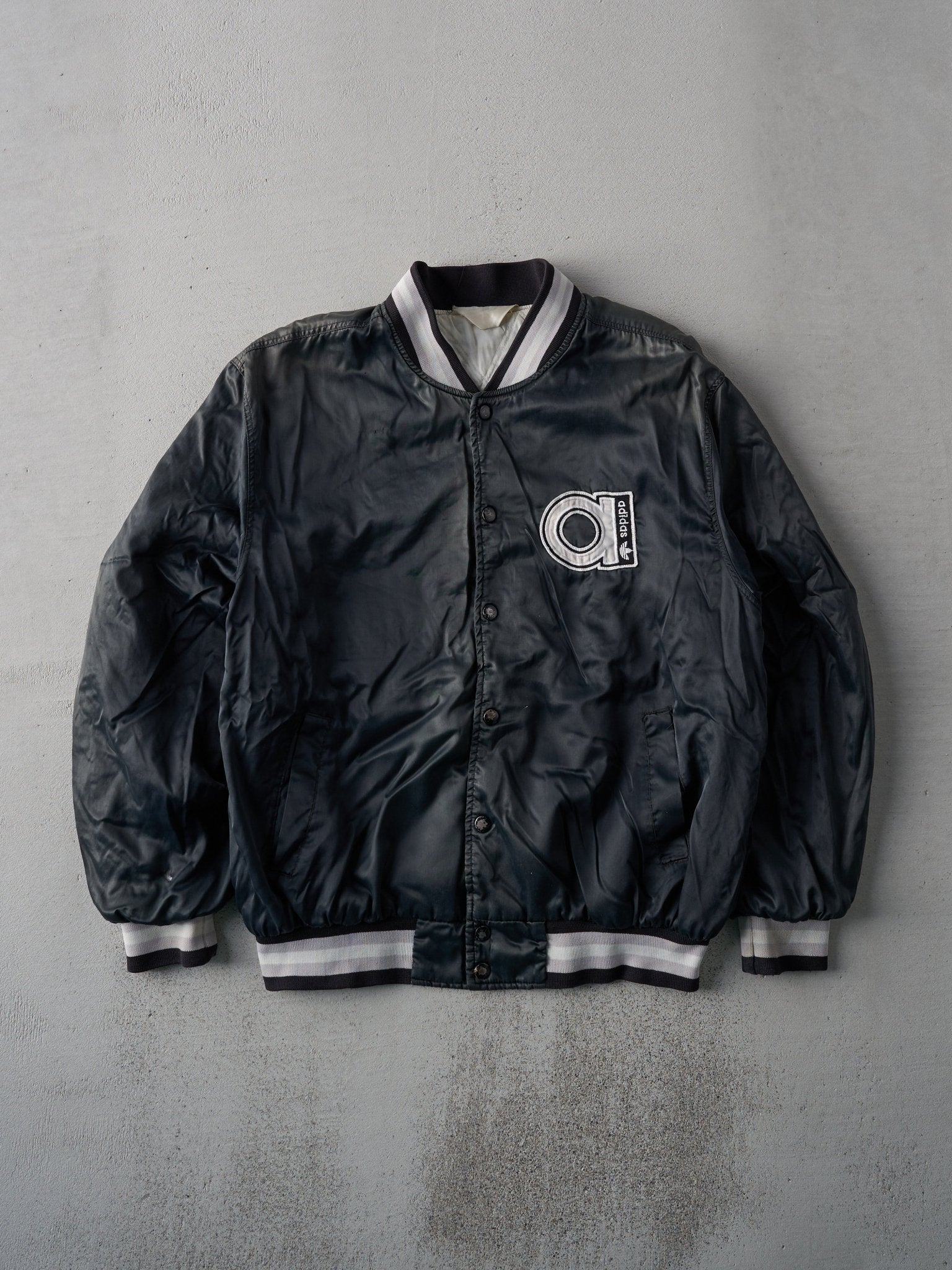 Vintage 70s RARE Black Adidas Satin Bomber (M/L)