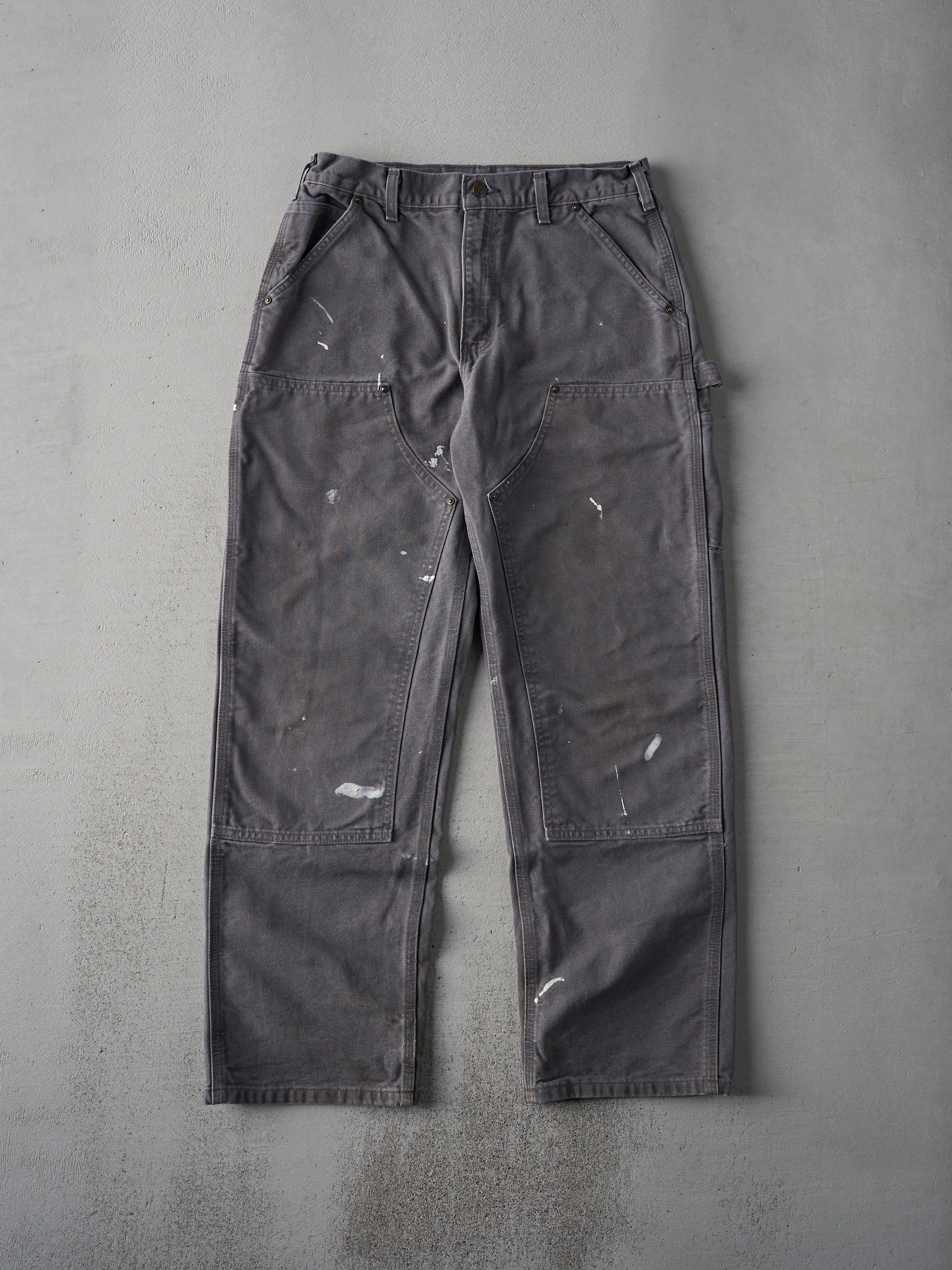 Vintage 90s Grey Dungaree Fit Carhartt Double Knee Carpenter Pants (32x30)